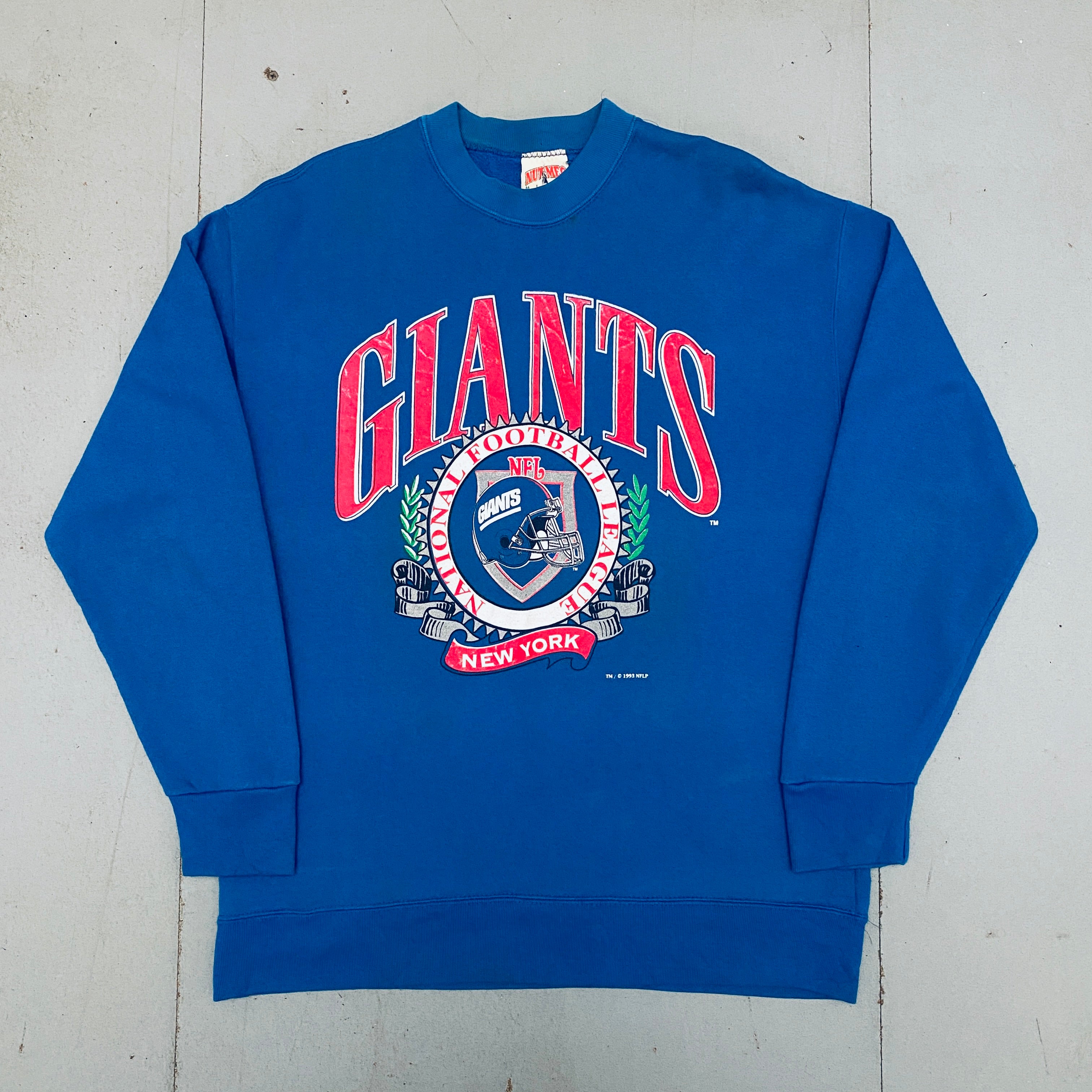 New York Giants 1993 Nutmeg Mills Graphic Spellout Sweatshirt - Vintage NFL Fan Apparel for Men & Women - Perfect for Game Day, Tailgating & Casual Wear (Large)