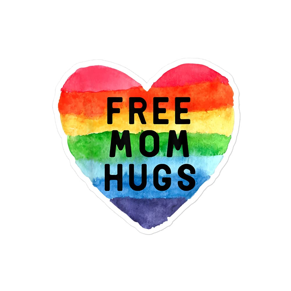 Free Mom Hugs Gay Pride Heart Stickers - LGBTQ+ Pride Decals for Laptops, Water Bottles & Notebooks - Show Your Support with Colorful Rainbow Stickers
