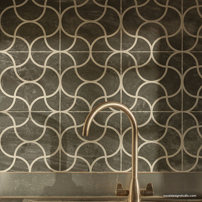 Osaka Scallops Tile Stencil - Reusable DIY Wall & Floor Stenciling Kit for Home Decor, Bathroom, Kitchen Backsplash - Perfect for Painting Patterns on Ceramic, Concrete & Wood Surfaces