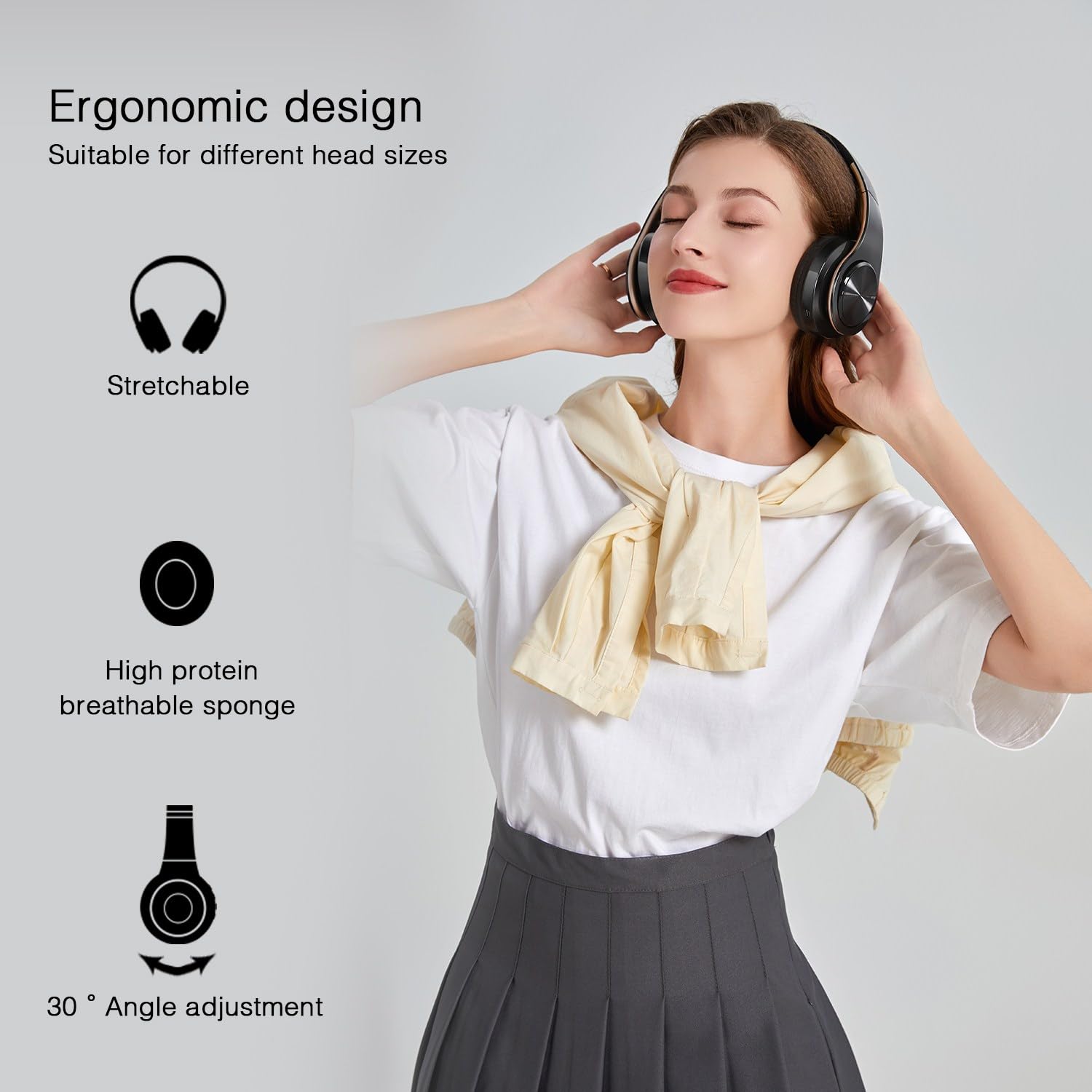 Premium Bluetooth Headset with Stereo Sound - Over-Ear PC Gaming Headphones with Mic, Soft Earmuffs & Foldable Design for Universal Connectivity (3.5mm Jack/SD/TF) - Ideal for Gaming, Online Meetings & Chat (Black Gold)