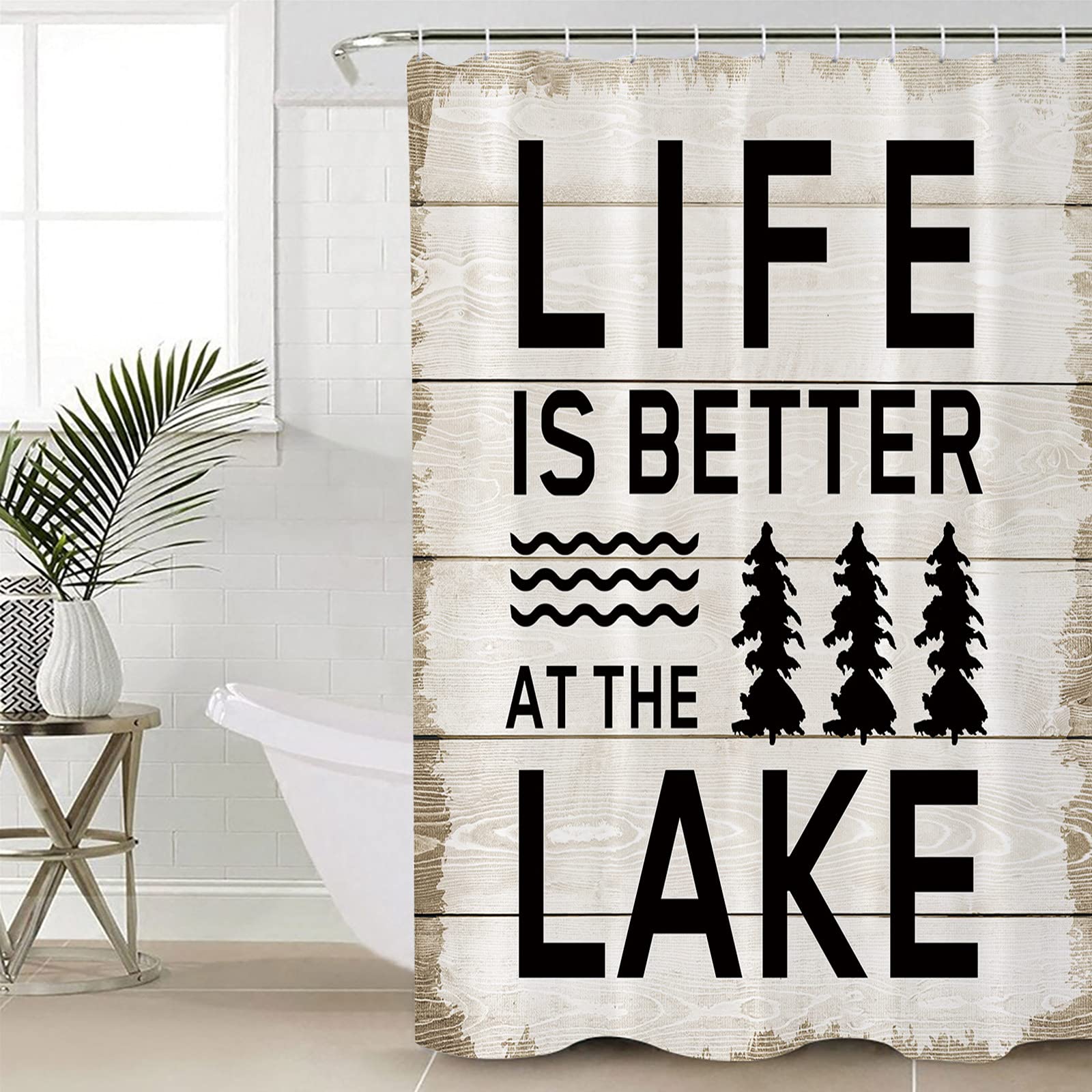 36x72 Inch Waterproof Polyester Shower Curtain Set with Lake Forest Design - Bathroom Decor for Summer & Wooden Shower Stall - Perfect for Lakeside Cabins, Beach Houses & Rustic Bathrooms