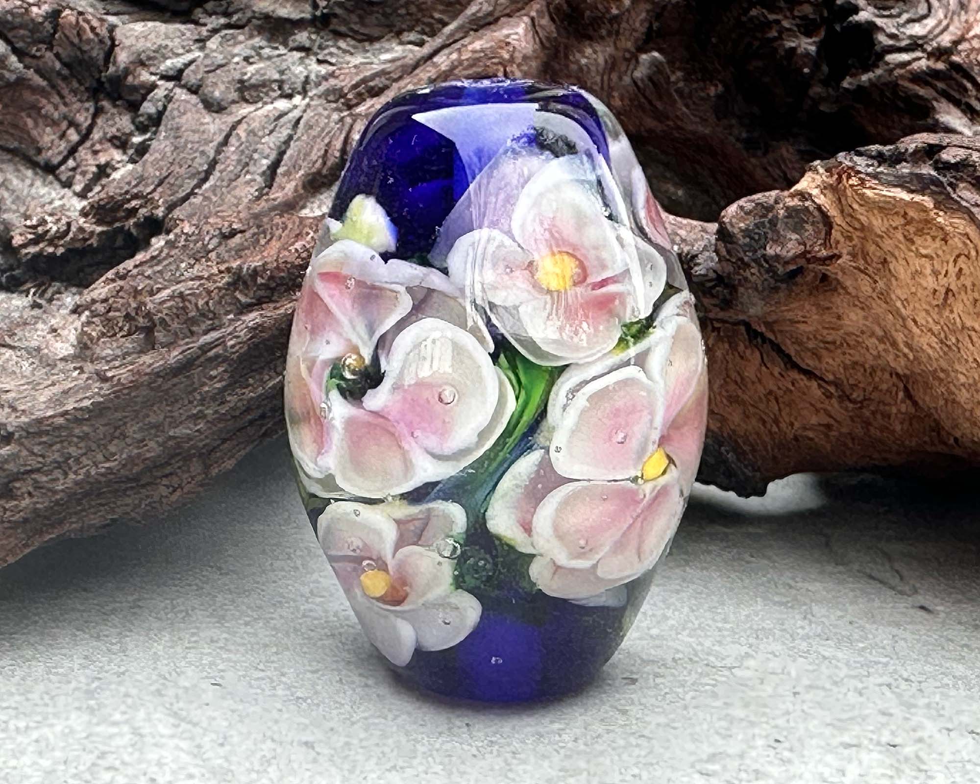 Handmade Blue Floral Lampwork Glass Focal Bead for Jewelry Making - Perfect for Necklaces, Bracelets & DIY Craft Projects
