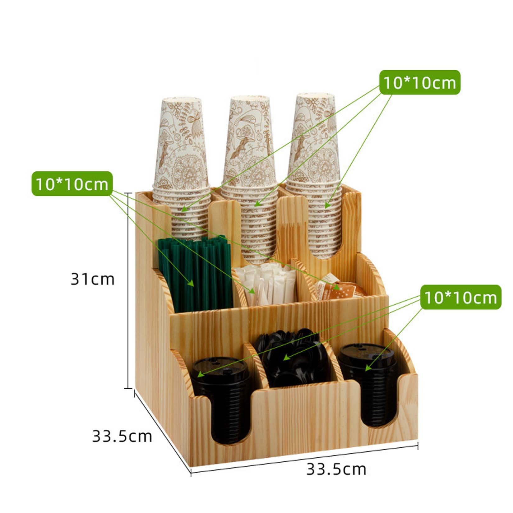 Wooden Coffee Cup Holder - 3x9 Grid Dispenser for Bar & Buffet Storage
