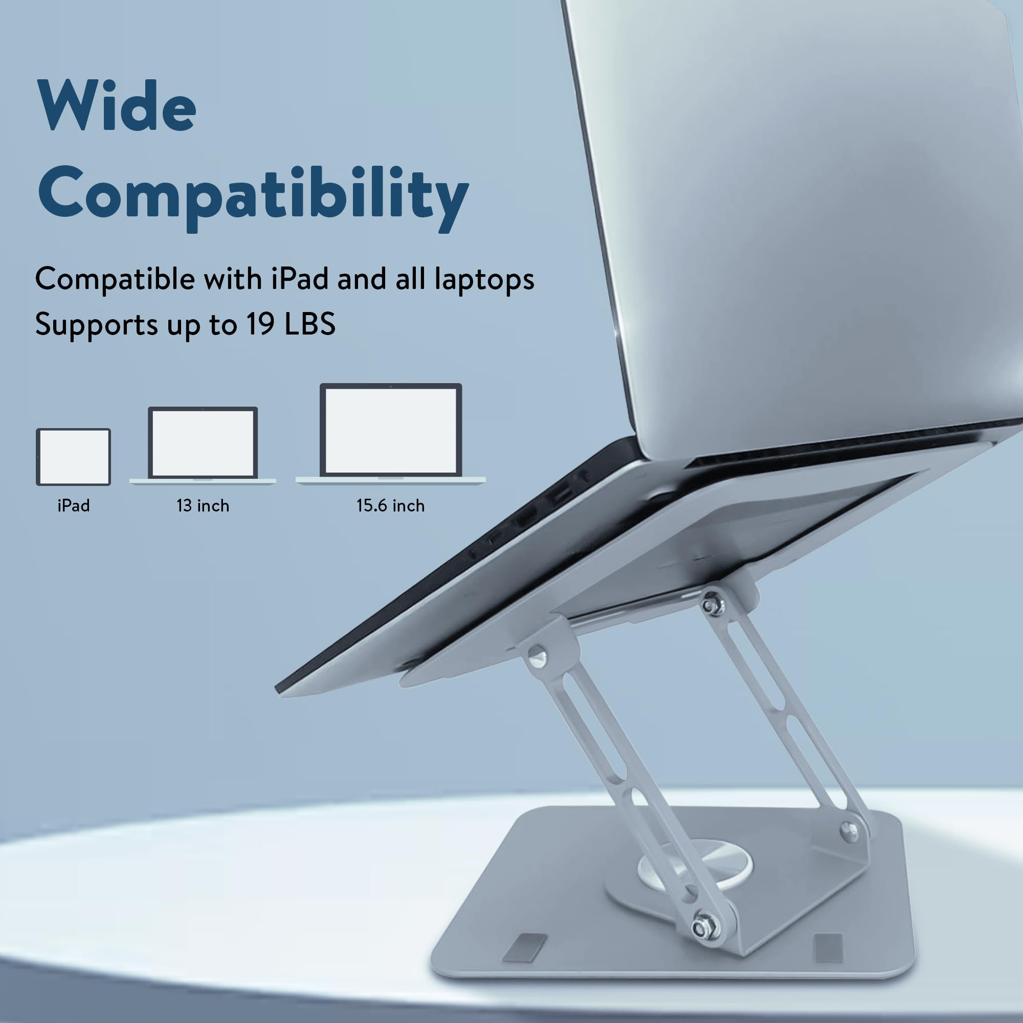 360° Rotating Adjustable Laptop Stand for Desk - Ergonomic Swivel Laptop Riser with Cooling Function - Silver - Perfect for Home Office, Gaming & Study Setup