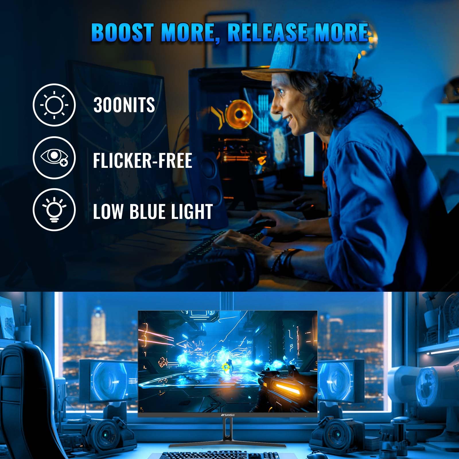**SANSUI 27 Inch IPS Gaming Monitor - 165Hz 1ms, FHD 1080P, HDR, FreeSync, Built-in Speakers | DP1.4 & HDMI2.0 | VESA Mount for PS5, Xbox, Switch | Eye Care Technology | Perfect for Esports & Home Office (G27F2S)**
