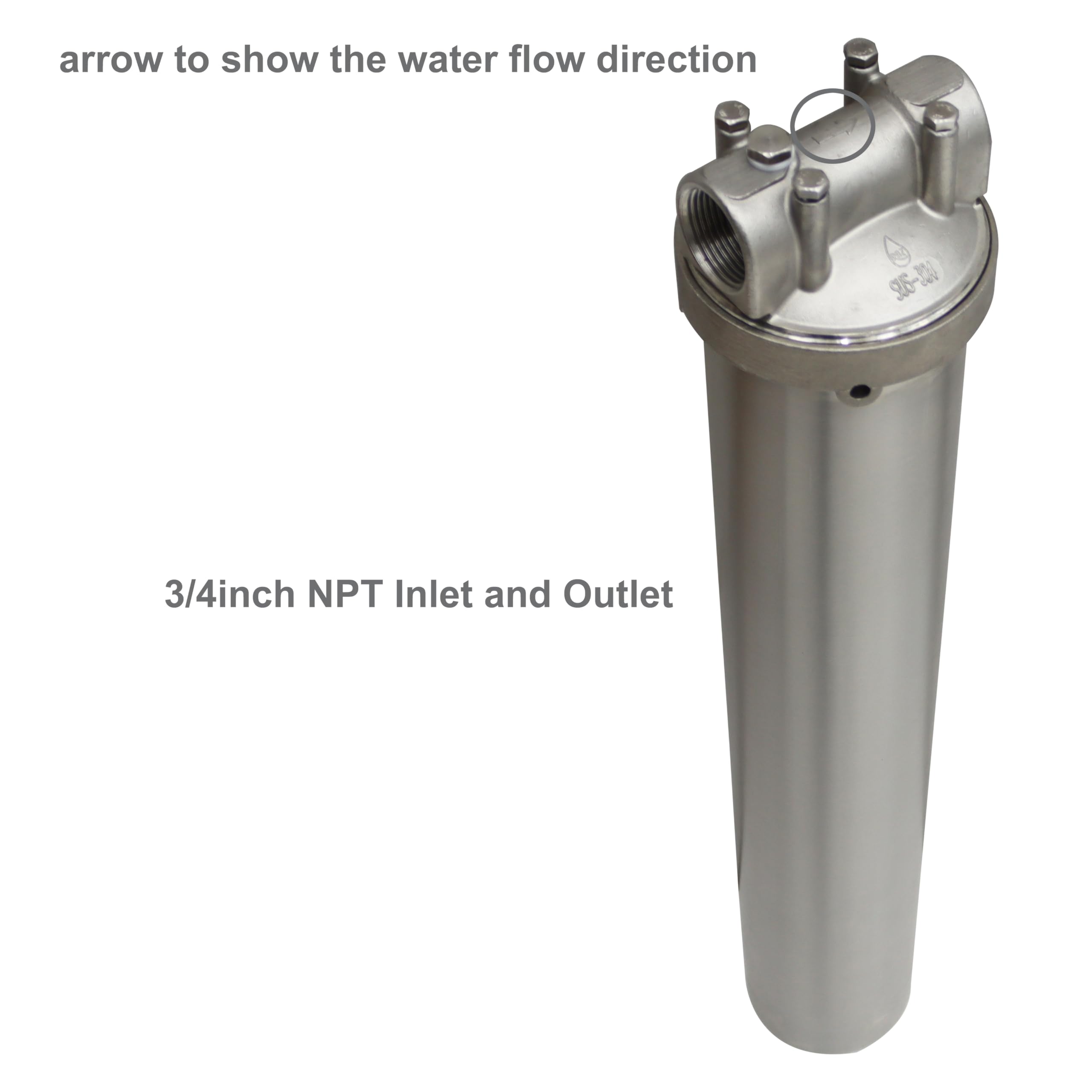 TECHTONGDA Stainless Steel Water Filter Housing - 1 Inch NPT for 20 Inch Filter Cartridge, 72 PSI Pressure Rating | Perfect for Home & Commercial Water Filtration Systems
