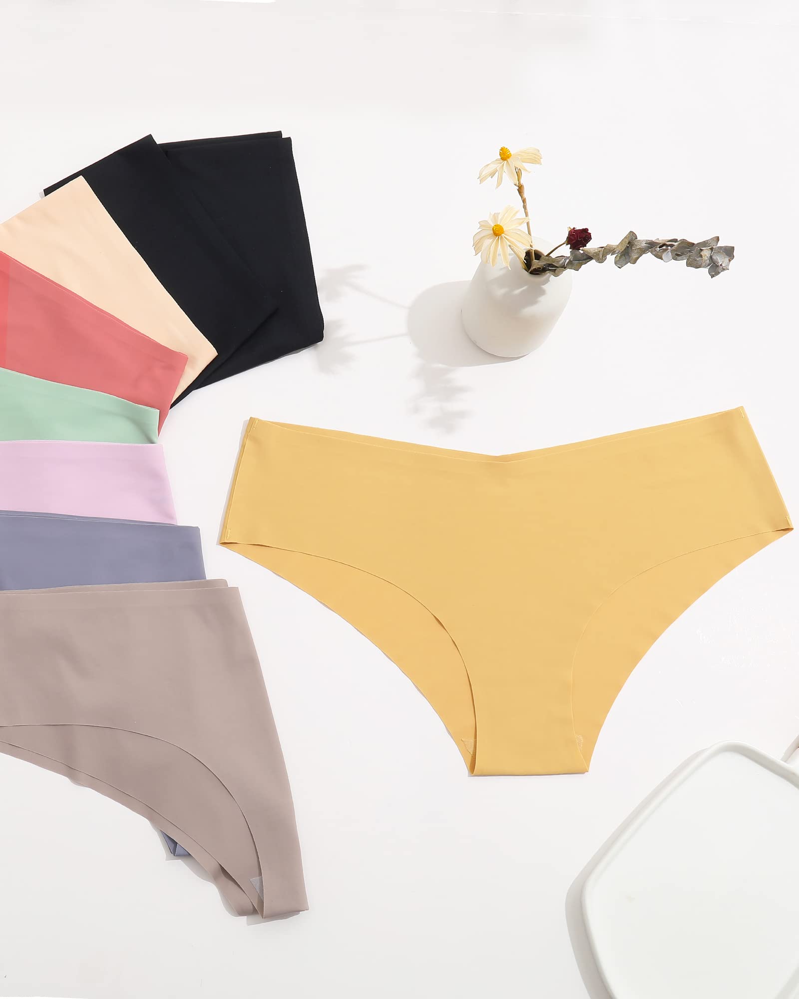ROSYCORAL Women's Seamless Bikini Panties - Soft Stretch No Show Underwear 9-Pack (XS-L) | Invisible Comfort for Everyday Wear, Yoga & Travel