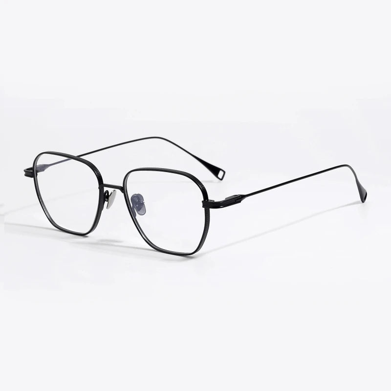 Unisex Black Titanium Square Polygon Full Rim Eyeglasses Frame 49013 - Stylish & Durable for Work, Reading & Fashion Accessories
