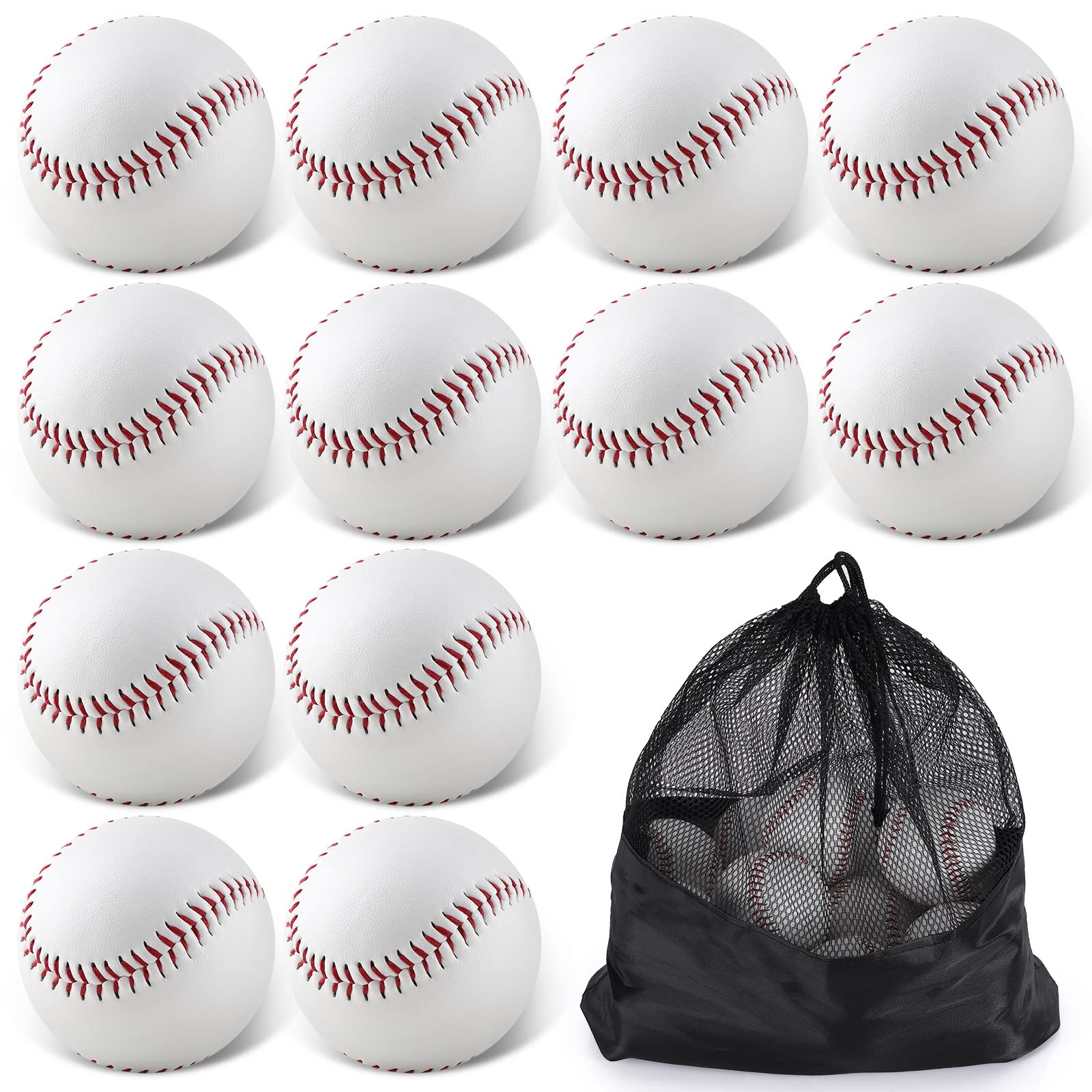 TOBWOLF 12PCS Official Size 9 Inch Practice Baseballs - Soft Tee-Ball Safety Training Balls for Youth League, Pitching, Hitting & Fielding - Blank Leather Baseballs for Adults & Kids | Perfect for Backyard Drills, Batting Cage & Team Practice