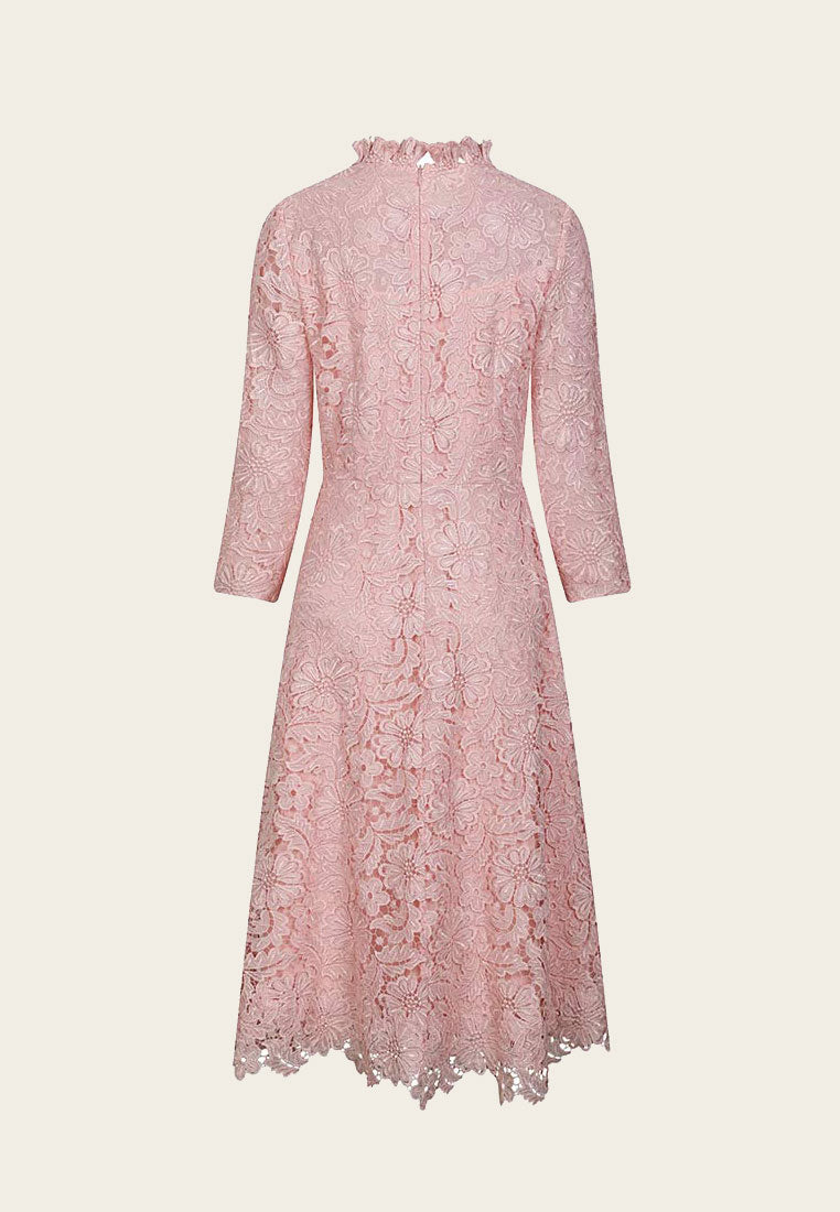 Elegant Pink Embellished Floral Lace Evening Dress for Women - Perfect for Prom, Wedding & Formal Events