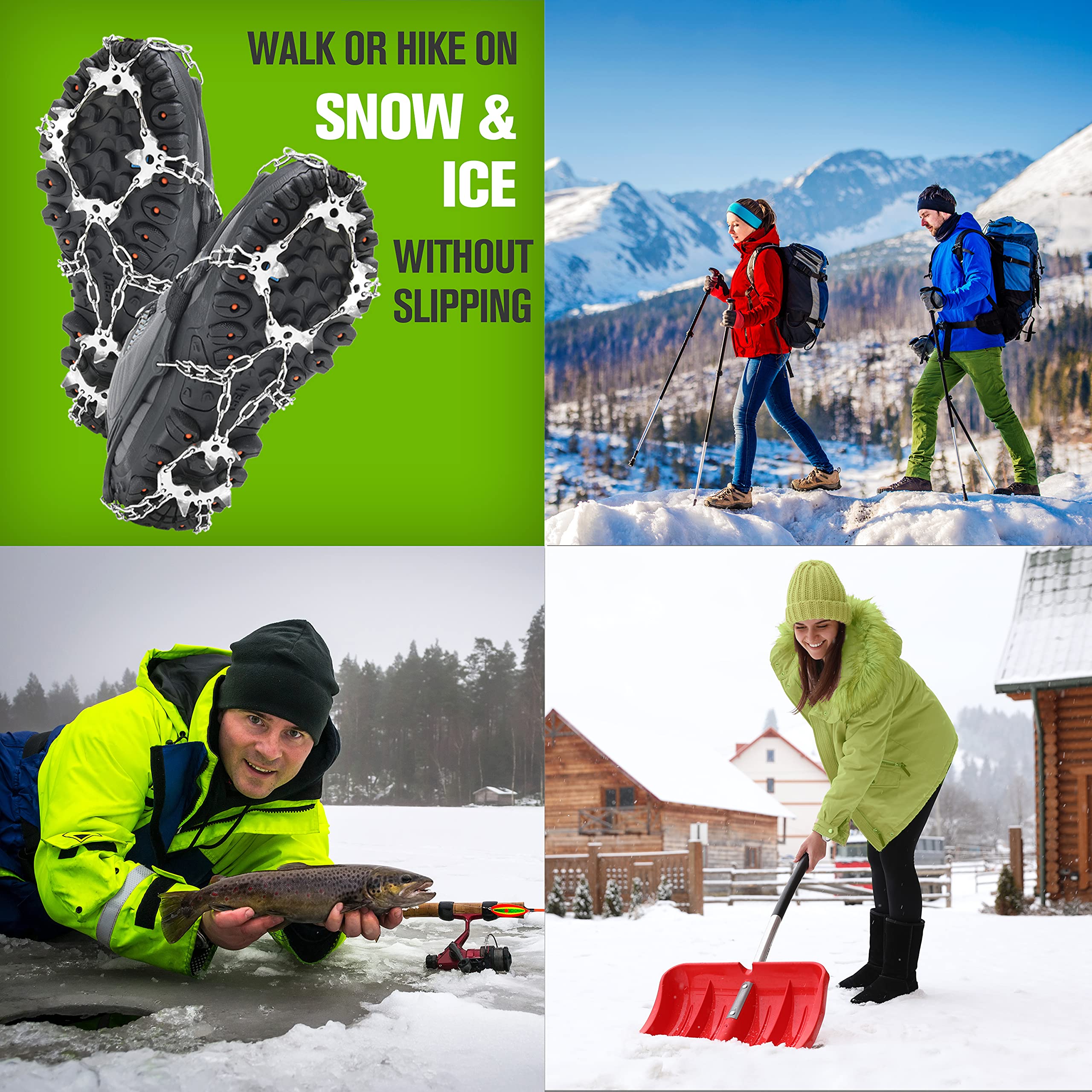Best Hiking Crampons with 19 Non-Slip Spikes - Ice & Snow Traction for Boots & Shoes - Perfect for Winter Hiking, Mountaineering & Icy Trails