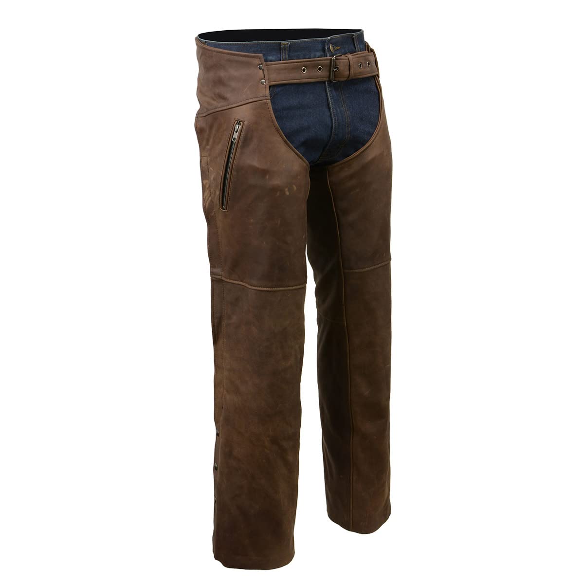 Milwaukee Men's Thermal Lined Premium Leather Motorcycle Chaps for Bikers & Riders - Small Size - Winter Riding Gear for Cold Weather Protection