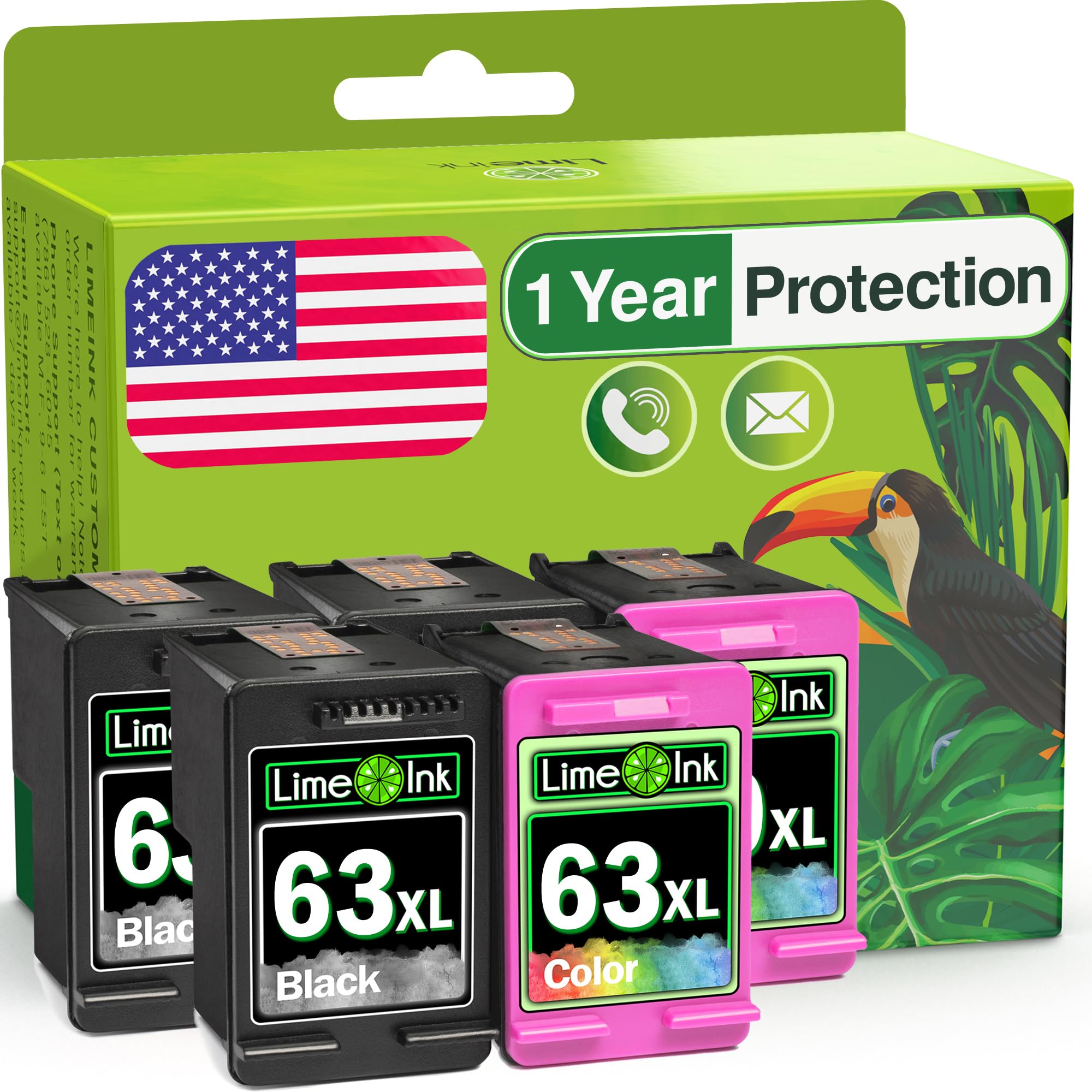 Limeink Remanufactured HP 63XL Ink Cartridges 5-Pack - Compatible with HP OfficeJet 3830 Printer | High-Quality Replacement for HP 63 & 63XL | Perfect for Home Office Printing, School Projects & Small Business Documents