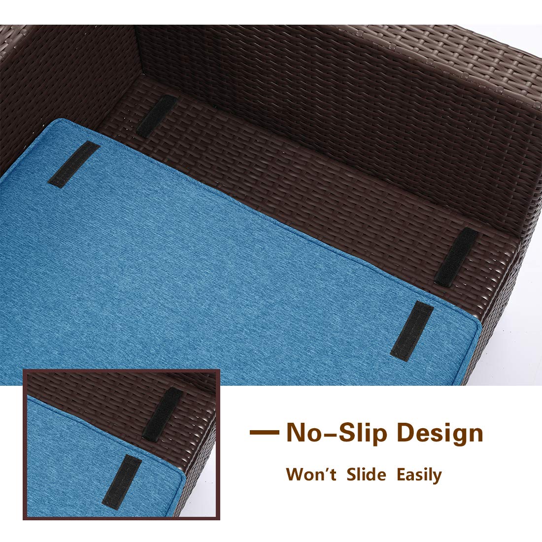 AQUILLA 7-Piece Espresso Brown Wicker Outdoor Sectional Sofa Set with 2 Pillows & Denim Blue Cushions - Patio Furniture with Tempered Glass Coffee Table & Waterproof Cover - Perfect for Backyard, Garden, Poolside, and Outdoor Lounge Areas