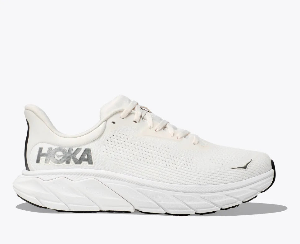 HOKA Arahi 7 Wide Running Shoes for Men - Blanc De Blanc/Steel Wool | Stability & Cushioning Road Shoes | Perfect for Marathon Training & Daily Jogging