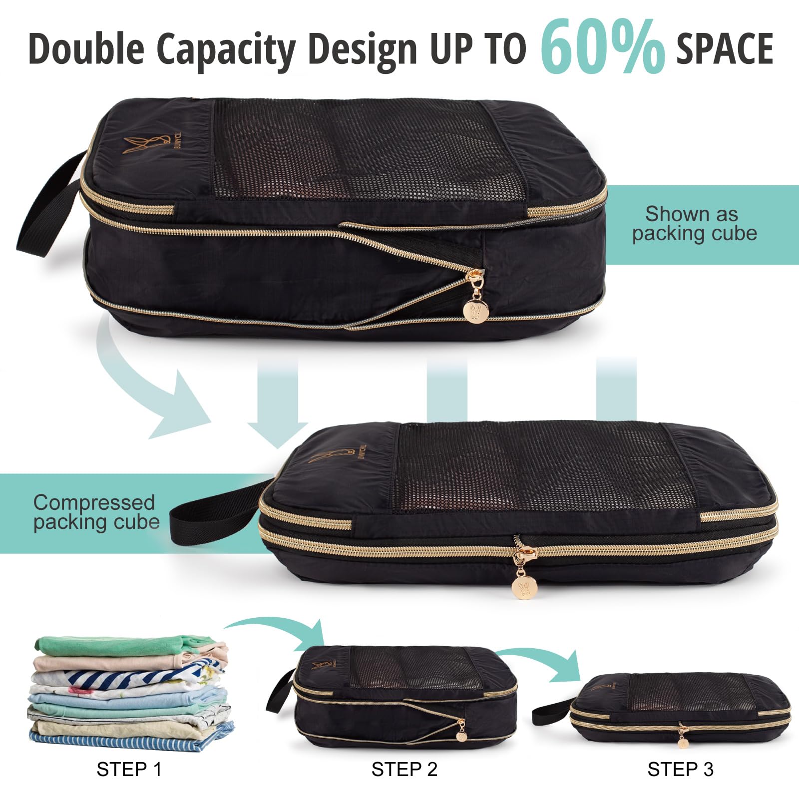 **Expandable Compression Packing Cubes for Suitcases - 6 Set Lightweight Travel Organizer Bags, Space-Saving Luggage Essentials for Women | Perfect for Carry-On, Business Trips & Vacation Packing**