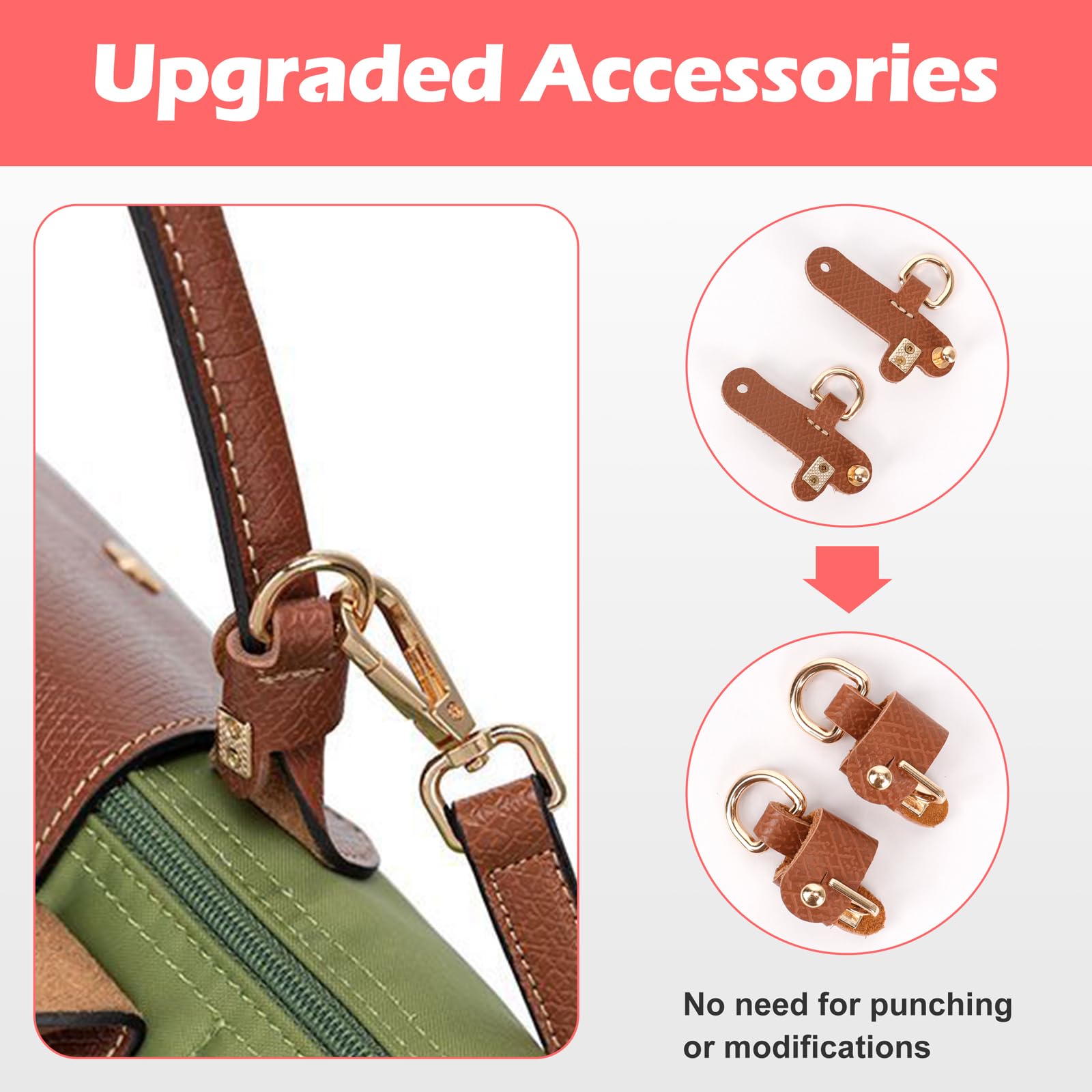 Premium Leather Adjustable Strap Kit for Longchamp Mini Bags - Replacement Crossbody Shoulder Strap for Women's Handbags - Perfect for Work, Travel & Everyday Use