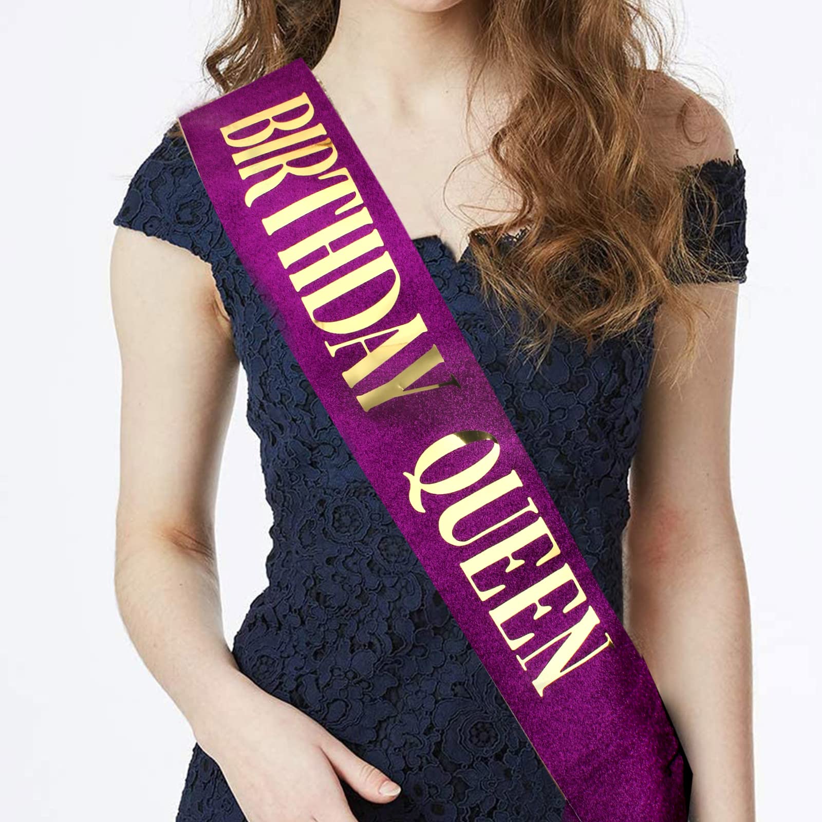 CIEHER Purple Birthday Sash & Queen Crown Kit - Elegant Purple Tiara & Crown for Women & Girls - Perfect for Birthday Parties, Quinceañeras, Bachelorette & Royal Themed Events