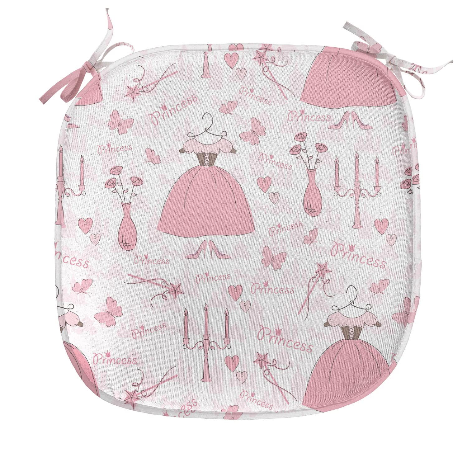 Ambesonne 12-Piece Cartoon Chair Cushion Set - Non-Slip Seat Pads with Mystic Candle & Bouquet Dress Pattern (16