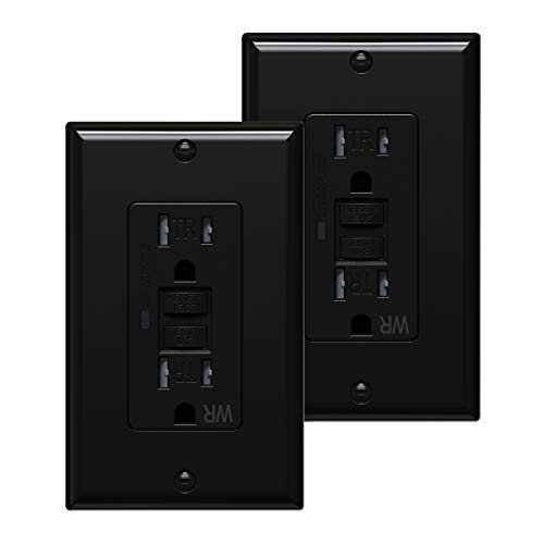 2 Pack WEBANG Self-Test GFCI Outlets - Tamper & Weather Resistant GFCI Receptacle with LED Indicator - Includes Decorative Wall Plates & Screws - 15A/125V ETL Listed Black - Perfect for Bathroom, Kitchen & Outdoor Electrical Safety