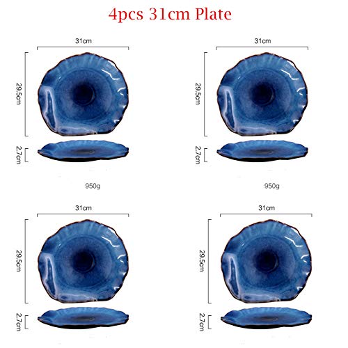 Nordic Ceramic Salad Plates Set of 4 - Handmade Irregular Dinner Plates with Kiln Glaze - Perfect for Home Dining, Party Serving & Modern Tableware Decor
