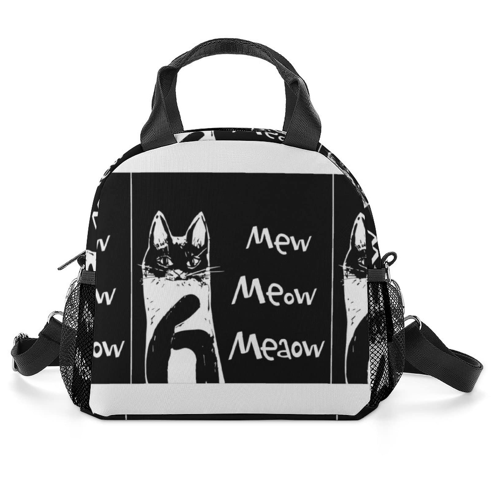 Reusable Insulated Lunch Bag with Black Cat Print - Portable Cooler Tote for Work, School, Picnic & Beach - Eco-Friendly Meal Bag for Adults & Kids