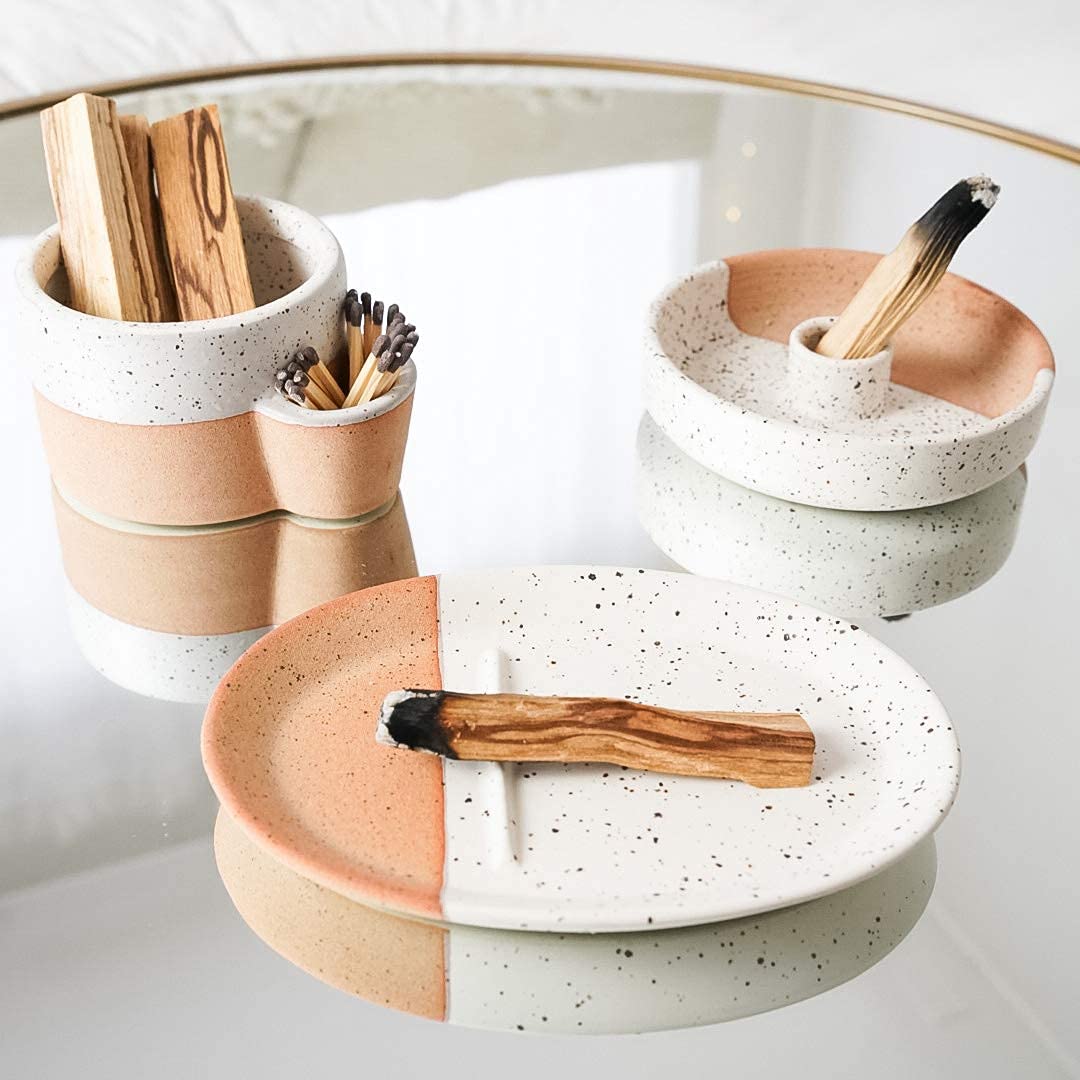 Bursera Terracotta Collection - Palo Santo Holder, Ceramic Bowl & Oval Plate Set for Home Decor | Aromatherapy, Meditation & Dining Accessories