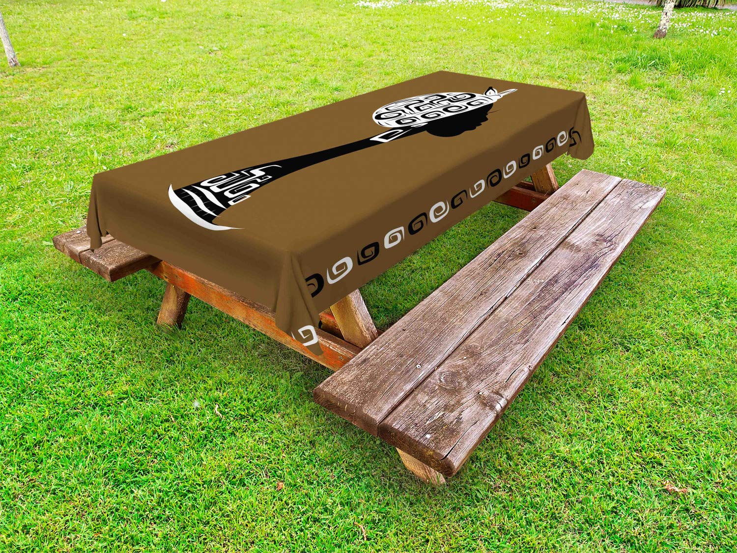 Ambesonne African Print Outdoor Tablecloth - Female Head Silhouette with Geometric Headscarf Design, Washable Picnic Table Cover 58x120 Inches, Brown White Black for Patio, Garden Parties & BBQs