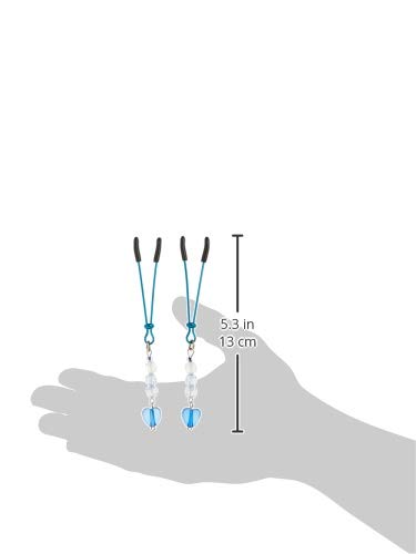 Sensual Blue Nipple Clamps with Beaded Tweezer & Heart Charm - Adjustable BDSM Toy for Couples, Sensual Play & Adult Fantasy - Perfect for Spicing Up Intimate Moments, Role Play & Kinky Gifts - Great for Bedroom Fun, Bachelorette Parties & Romantic Getaways - Ideal for Couples Bonding, Sensual Exploration & Enhancing Your Love Life