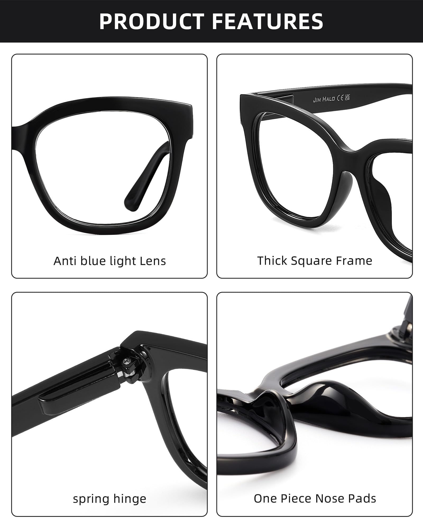 JIM HALO Oversized Blue Light Blocking Glasses for Women - Square Chunky Frame Computer Glasses to Reduce Eye Strain & Fatigue - Perfect for Office Work, Gaming & Screen Time