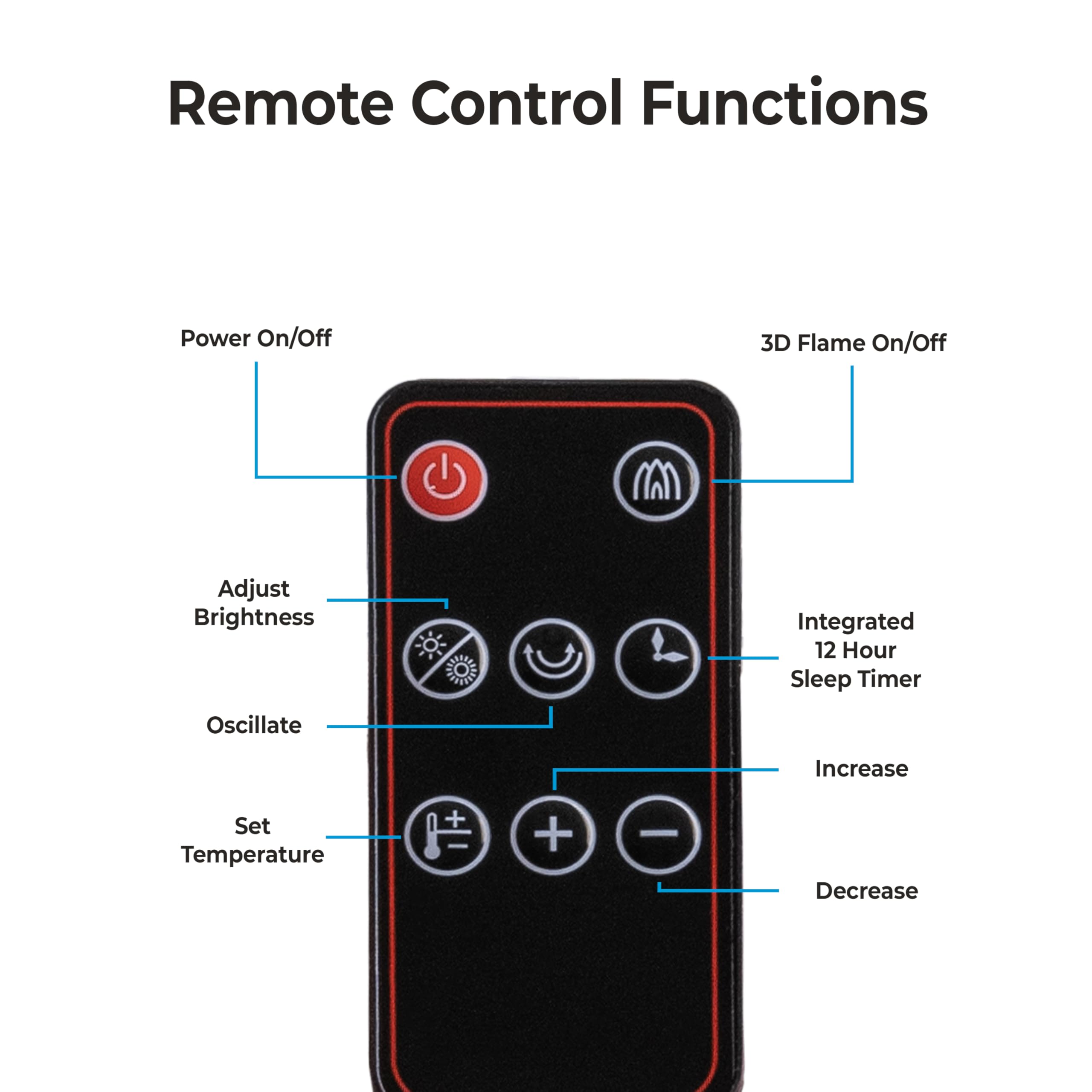 Comfort Zone 3D Flame Electric Space Heater - 25 Inch Indoor Portable Heater with Remote Control, 8H Timer, 75° Oscillation & Adjustable Thermostat | Overheat Protection | Perfect for Bedroom, Office & Living Room Heating