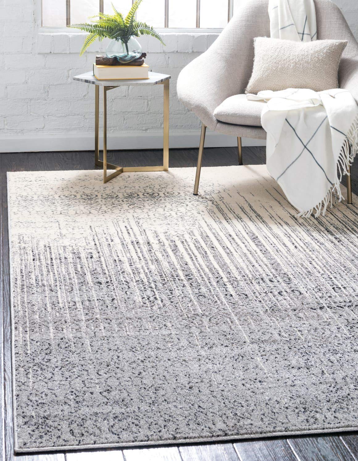 Unique Loom Del Mar Collection Jennifer Area Rug - 10' x 13' Rectangle in Gray & Black - Perfect for Living Room, Bedroom or Office Decor