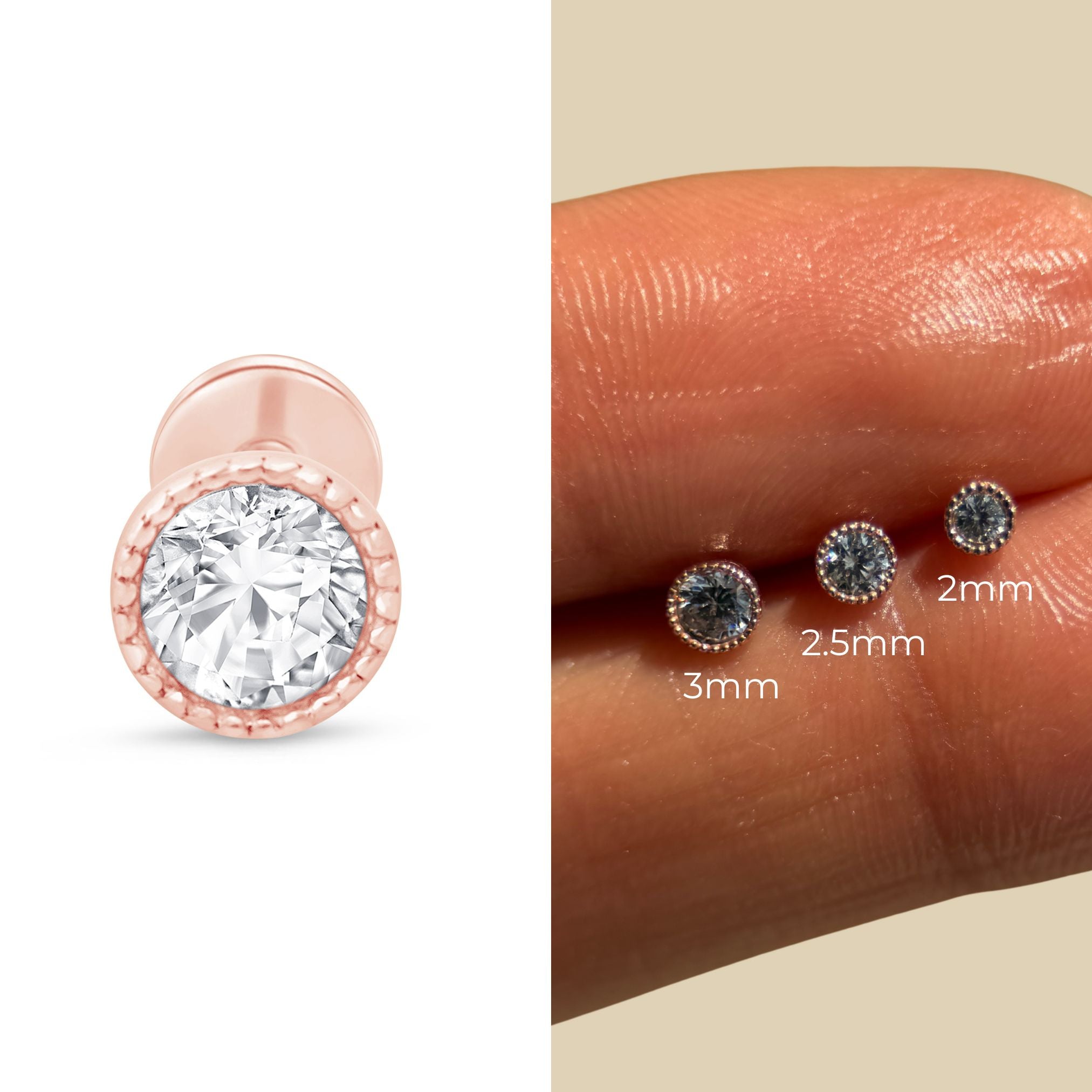 14K Rose Gold Gemstone Flat Back Stud Earrings with Milgrain Detailing - Perfect for Everyday Wear, Gifts & Special Occasions
