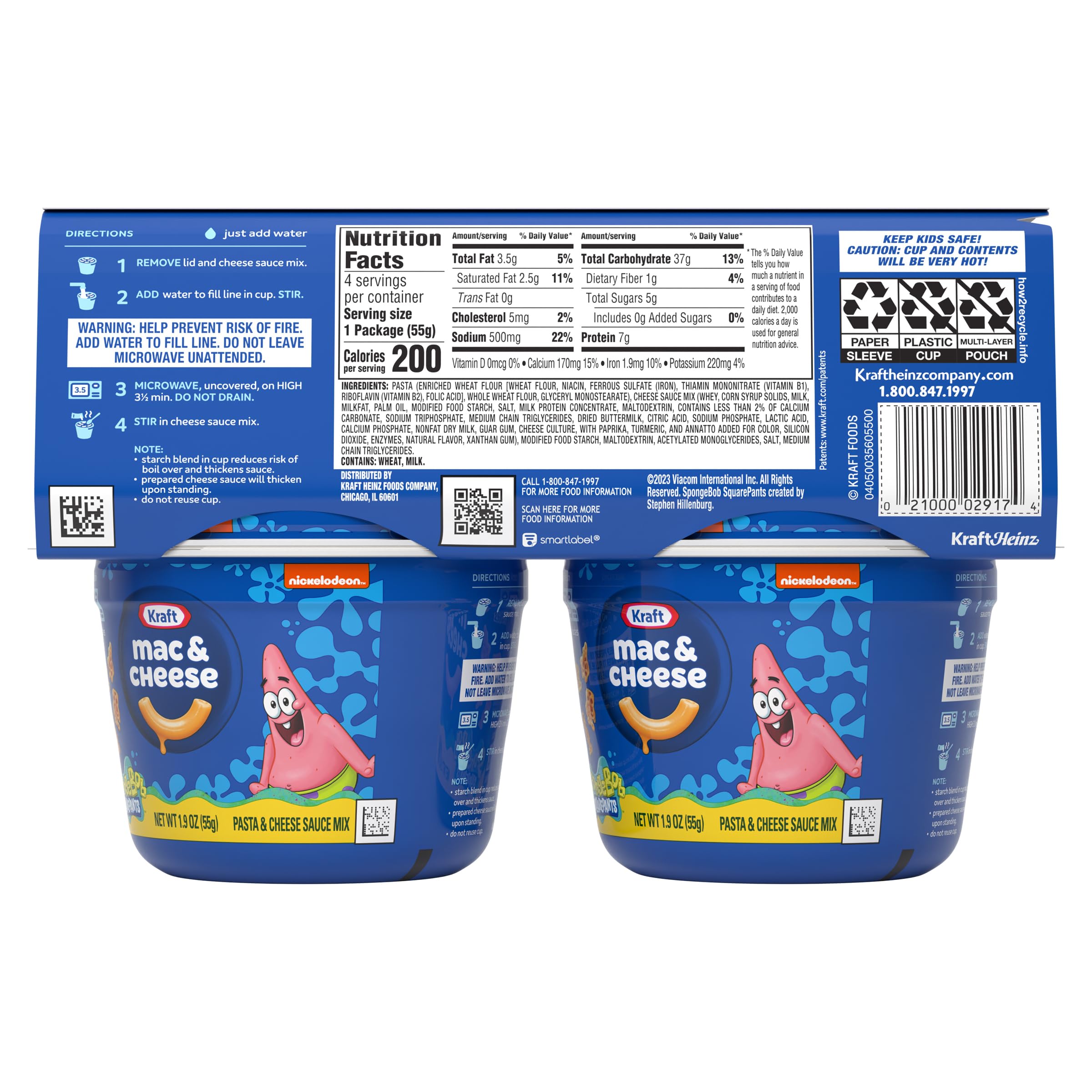 Kraft Macaroni & Cheese Spongebob Squarepants Shapes Pasta Dinner - 4 Pack (1.9 oz Cups) - Fun Kids Meal, Lunchbox & After-School Snack - Packaging May Vary