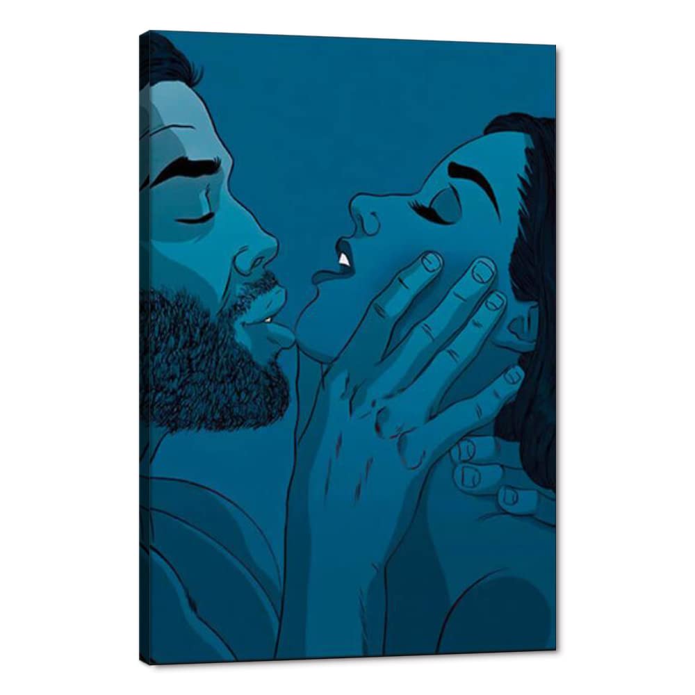 Abstract Couple Canvas Wall Art - Modern Framed Painting of Beautiful Woman & Man, Ready to Hang Home Decor (24x36 Inches) - Perfect for Living Room, Bedroom & Office Romantic Decorations