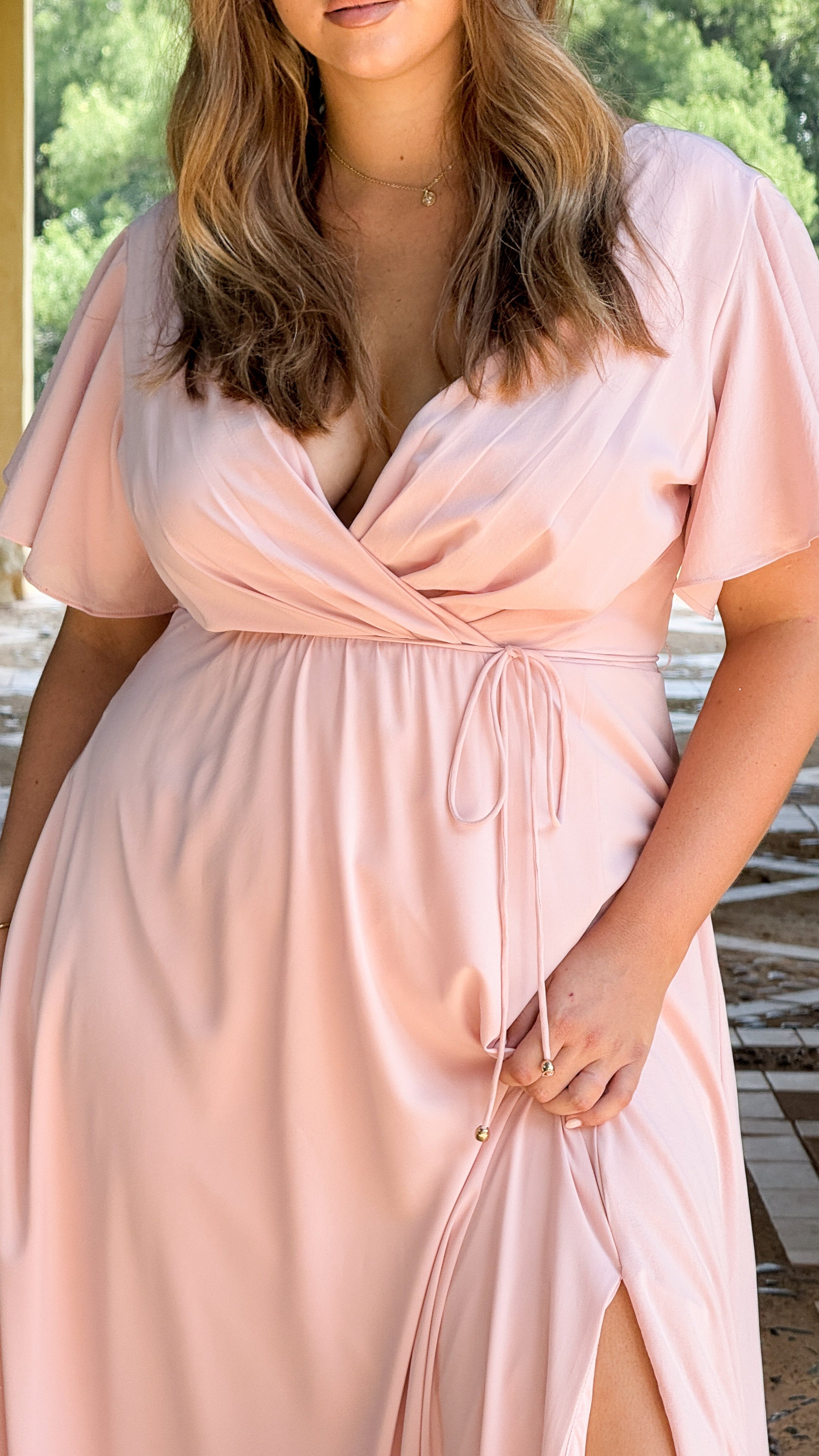Charlize Maxi Dress for Women - Elegant Dusty Pink Flowy Long Dress for Summer, Beach, Wedding & Special Occasions