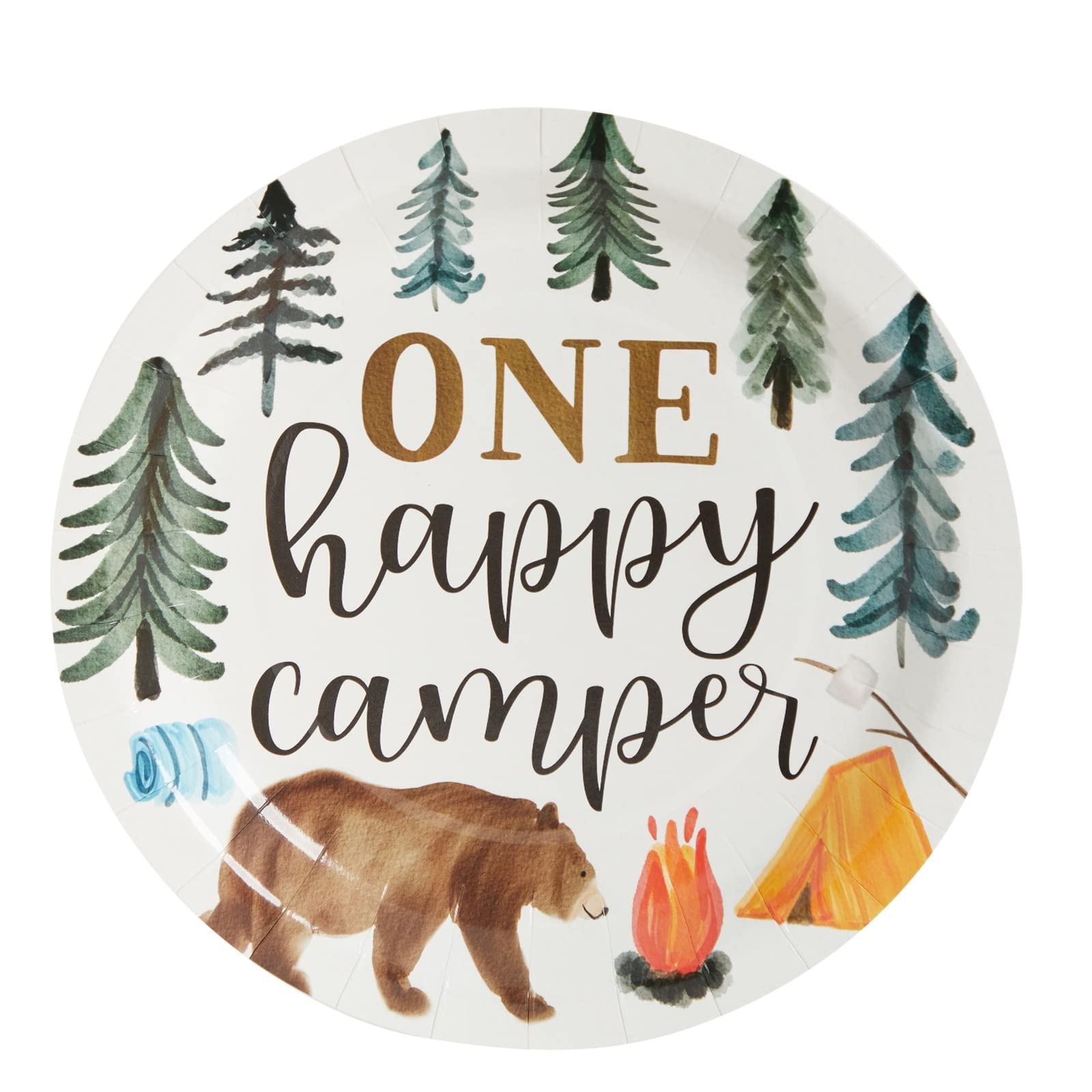BLUE PANDA 80 Pack Disposable Camping Party Plates - 9 Inch Forest Themed Dinnerware for Birthday Decorations, Baby Showers & Outdoor Events - Perfect for Camping Themed 1st Birthday, Happy Camper Party & Picnic Supplies