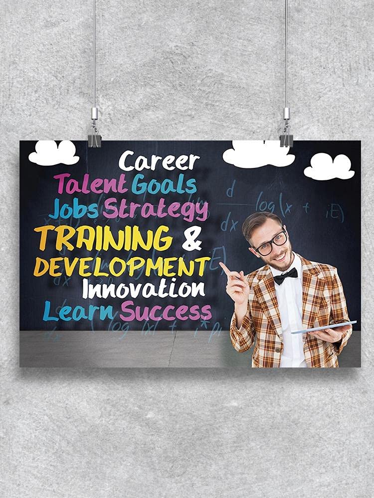 Man Using Tablet Against Words Poster - Motivational Office & Home Decor for Productivity & Inspiration