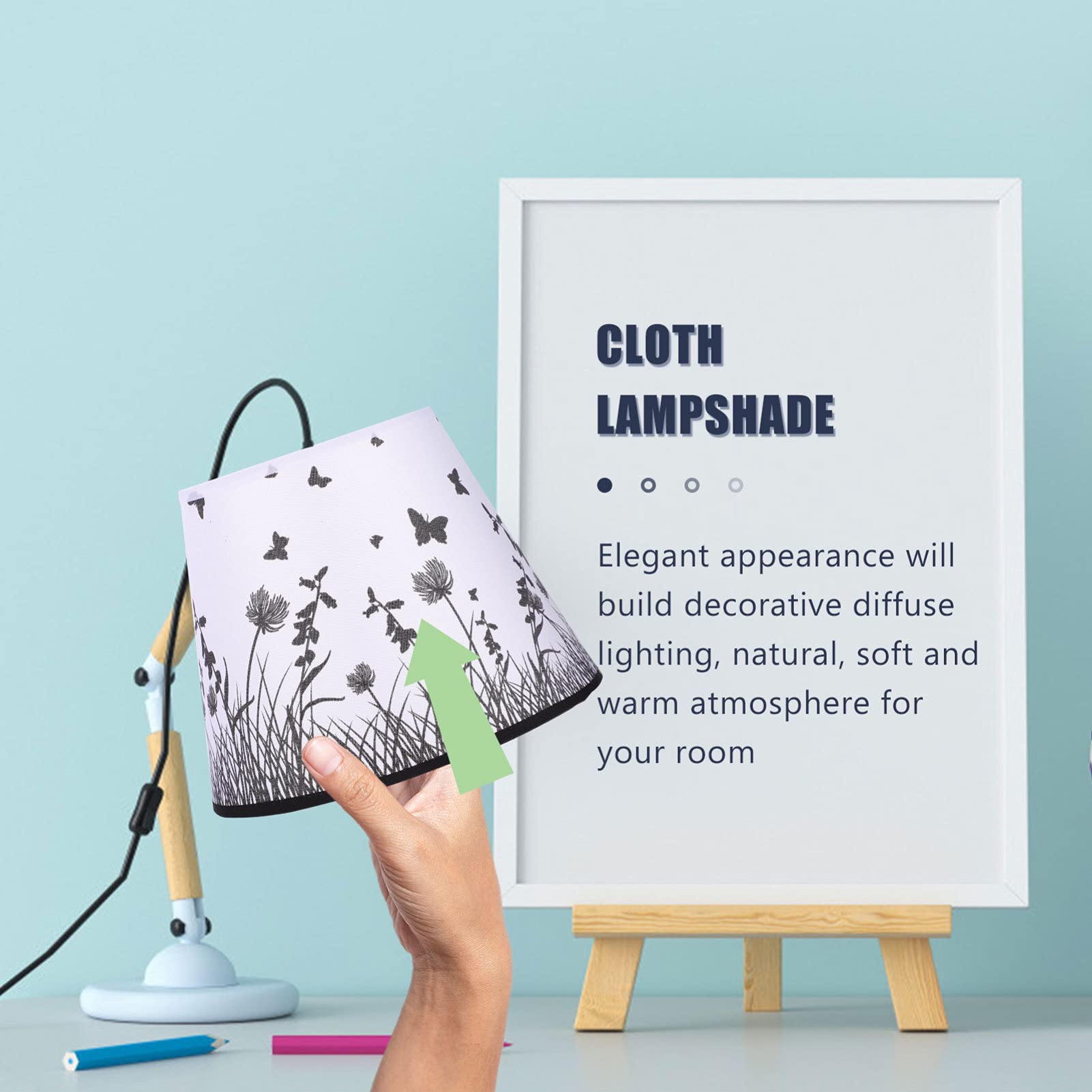 SOLUSTRE Floral Clip-On Drum Lamp Shade - Black Fabric Lampshade Cover for Table, Desk & Nightstand Lamps - Perfect for Bedroom, Living Room & Office Lighting Decor