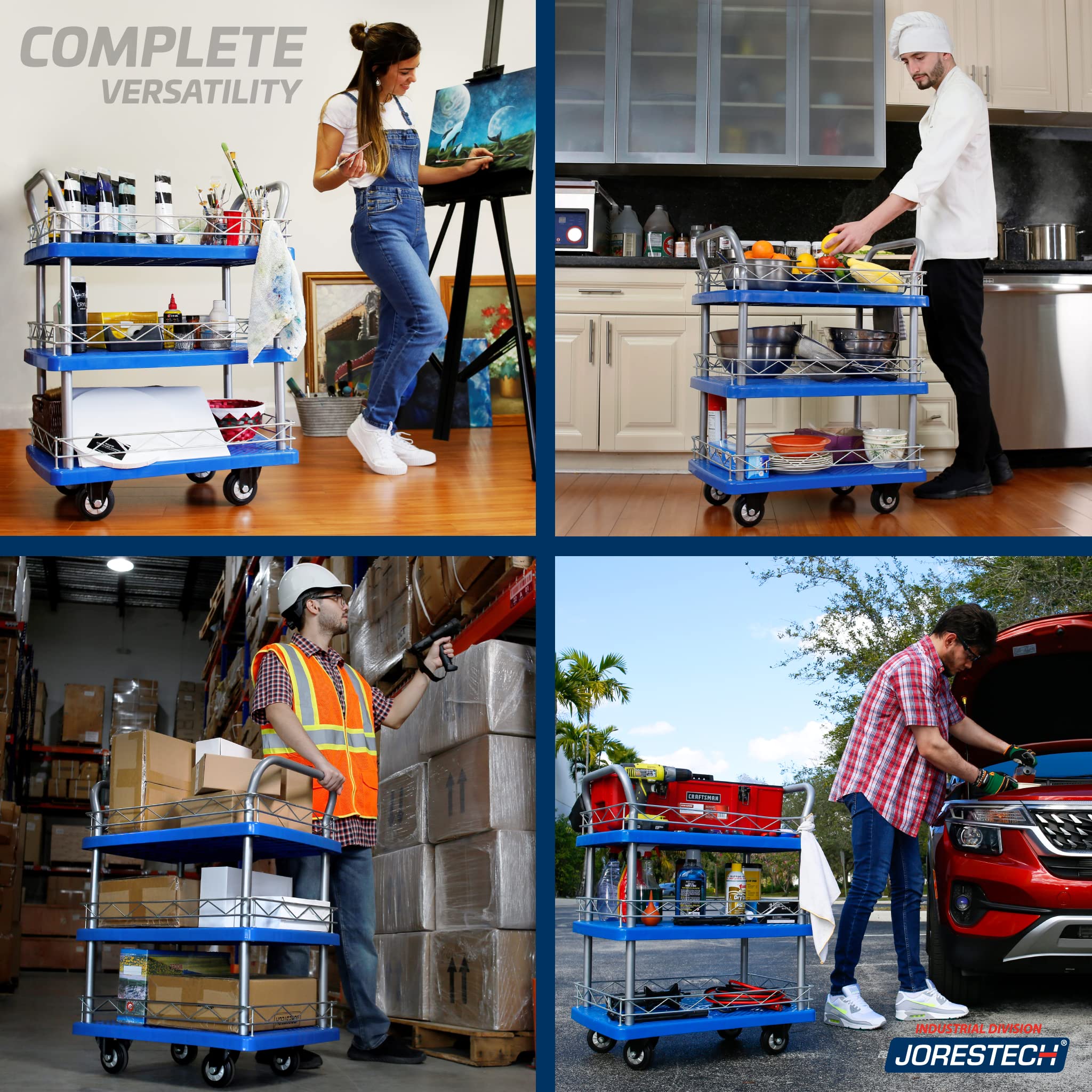 JORESTECH Heavy Duty Platform Cart Dolly - 330 LBS Capacity, 3-Tier Rubber Wheels for Warehouse, Moving & Industrial Use - Perfect for Transporting Boxes, Furniture and Heavy Loads