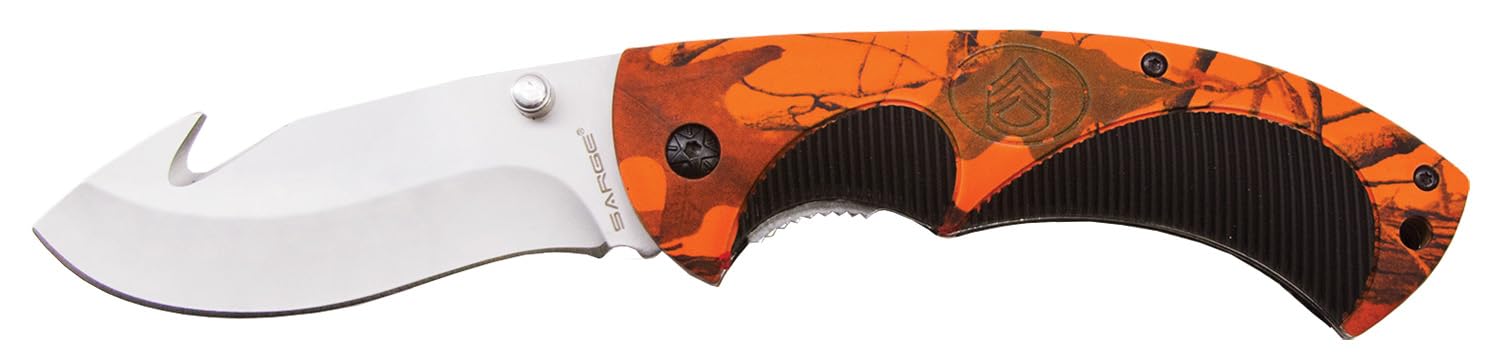 Sarge Knives HI-VIS Fever Folding Gut Hook Knife - High Visibility Hunting & Outdoor Survival Tool for Camping, Fishing & Emergency Situations