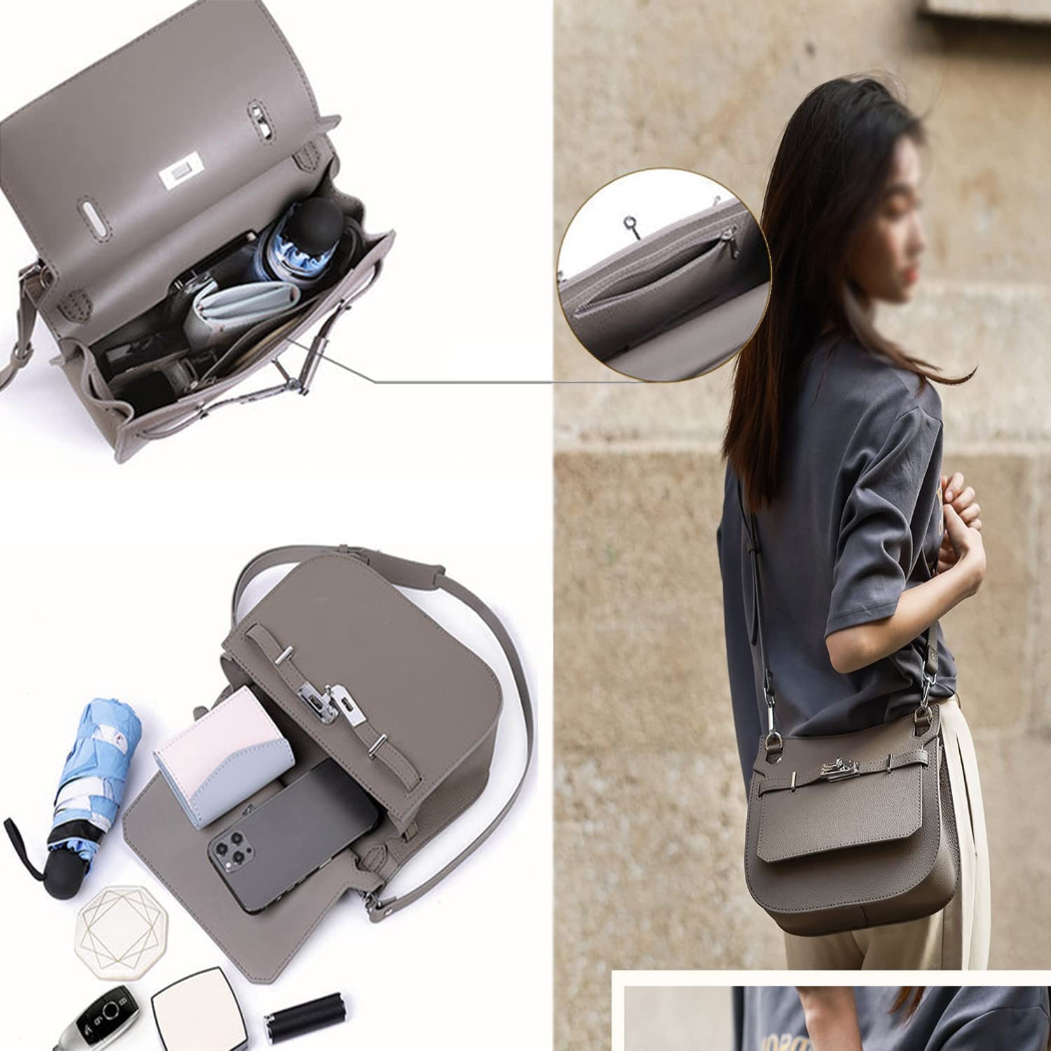 POPSEWING Designer Crossbody Bag DIY Kit for Girls - Leather Craft Kit with Shoulder Bag Sewing Supplies - Personalized Gift Making Kit (Grey) | Perfect for DIY Projects, Fashion Accessories & Creative Gifts