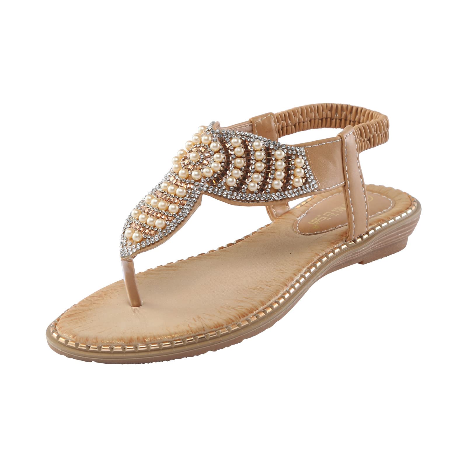 ZSWWang Women's Rhinestone Dress Sandals - Comfortable Open Toe Flat Slides for Summer | Boho Chic Elastic Sandals for Beach, Wedding, and Casual Outings