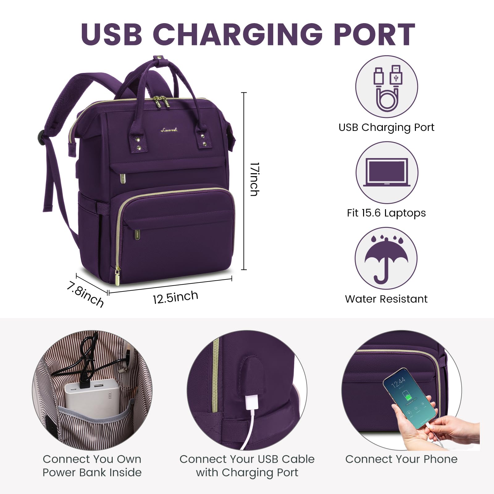 LOVEVOOK Women's 17 Inch Laptop Backpack - Waterproof Work & Travel Backpack for Teachers, Nurses, Commuters & College Students | Perfect for Office, School, Daily Commute & Business Trips