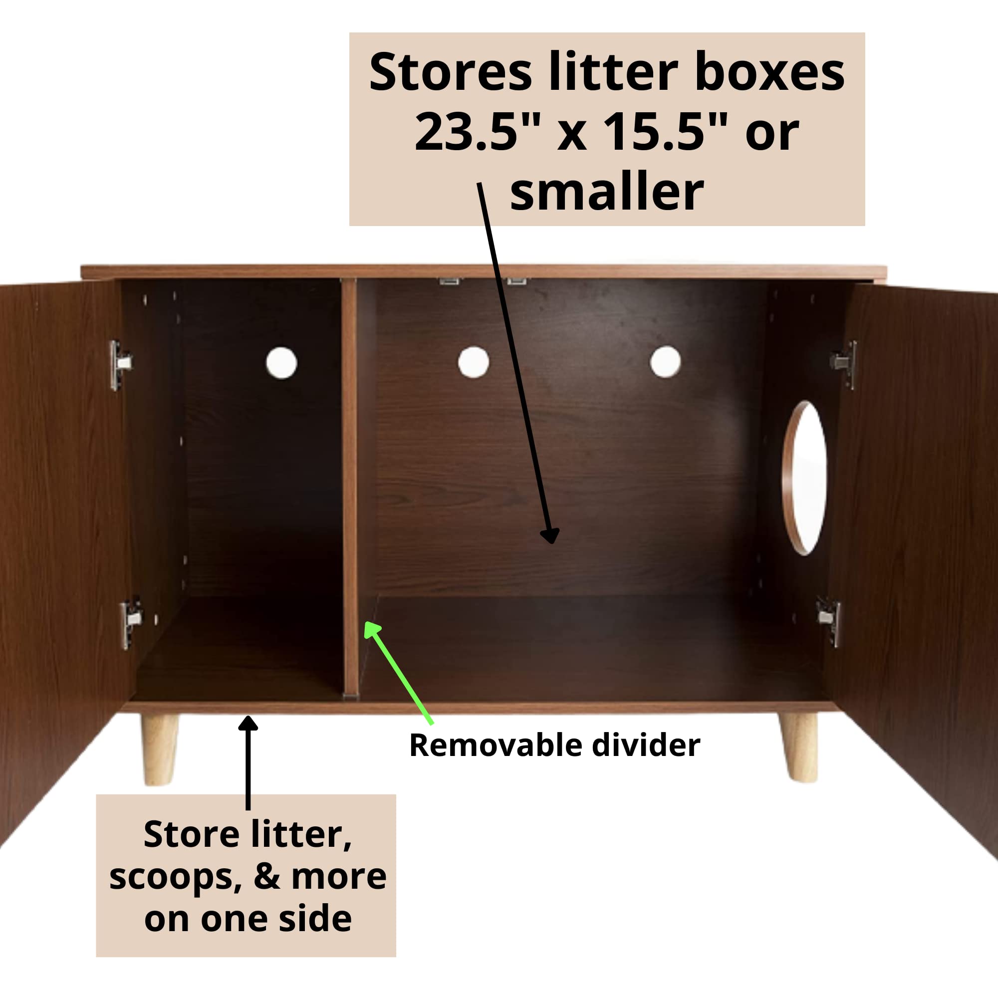 Hidden Cat Litter Box Cabinet - Large Brown Wooden Furniture with Odor Control | Discreet Litter Box Enclosure for Home, Apartment & Office Decor