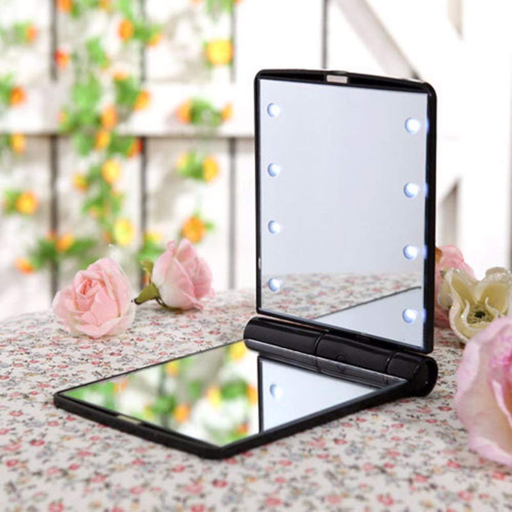 LED Compact Mirror with 8 Lights - Portable Folding Makeup Mirror for Women, Travel Vanity Mirror with Adjustable Brightness, Perfect Gift for Her - Ideal for Home, Travel, Purse & Makeup Touch-Ups