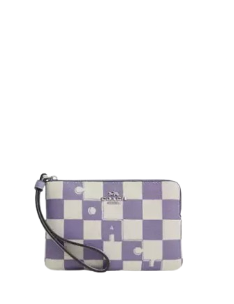 Coach Corner Zip Wristlet with Checkerboard Print - Stylish Crossbody Wallet for Women | Perfect for Everyday Use, Travel & Shopping