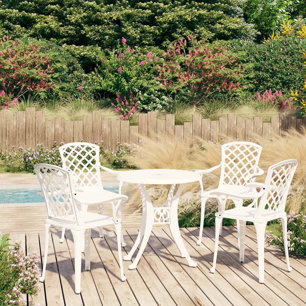 5-Piece Outdoor Bistro Set - All-Weather Cast Aluminum Patio Dining Furniture - White Garden Conversation Set for Backyard, Poolside & Restaurant Use