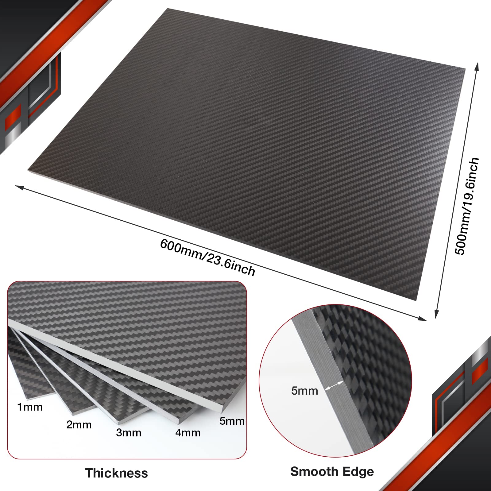 Premium 3K Twill Weave Carbon Fiber Sheet - 500x600mm (1.0mm-6.0mm Thickness Options) - 100% Matte Finish Laminate Panel for Automotive, Aerospace & DIY Projects