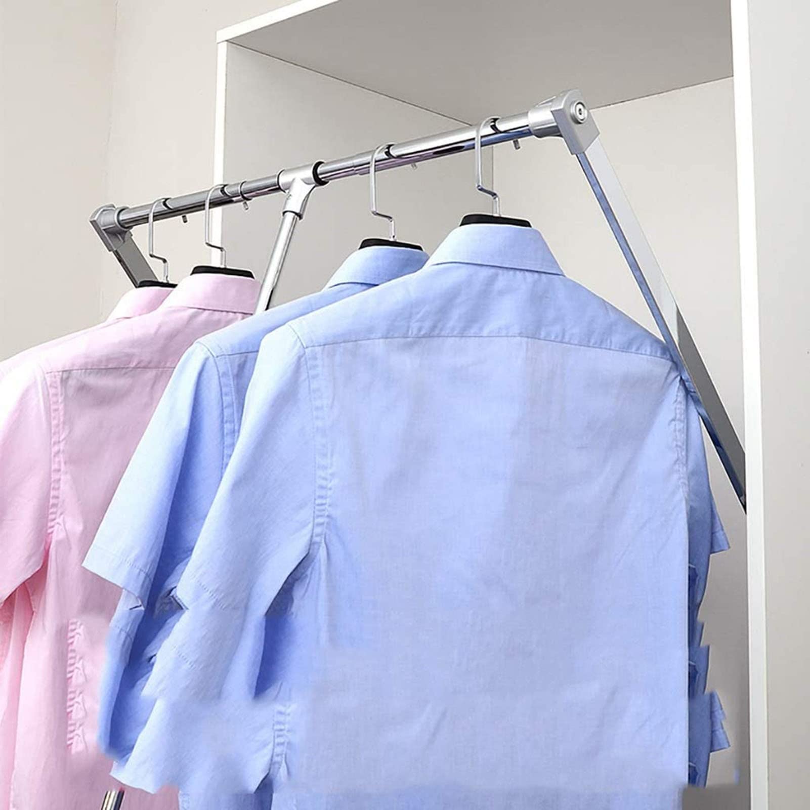 Adjustable Pull Down Closet Rod Rail - Space Saving Wall Mounted Wardrobe Organizer System for Clothes Hanging Storage | Perfect for Dorm Rooms, Small Closets & Apartment Organization (Size: [Specify Size])